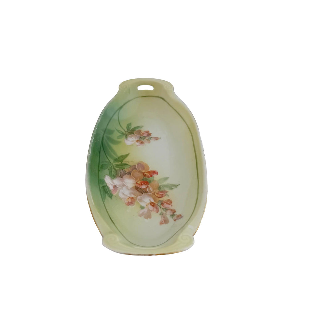 Antique RS Tillowitz Silesia Porcelain Handled Tray 8.5" | Art Nouveau Green Floral | Collector Piece