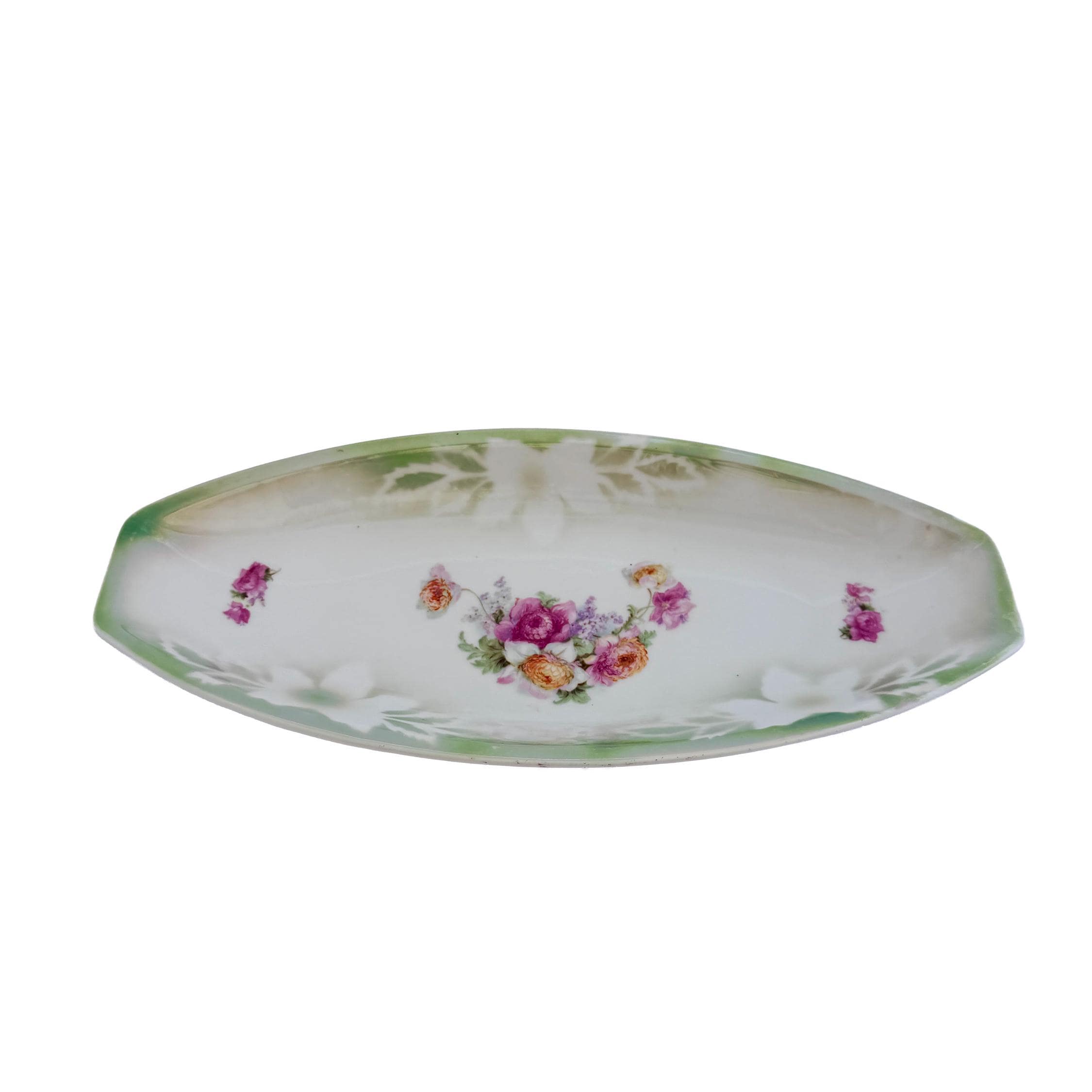 Vintage PK Unity Germany Green Floral Porcelain Serving Tray 11.5" | Antique Entertaining Decor