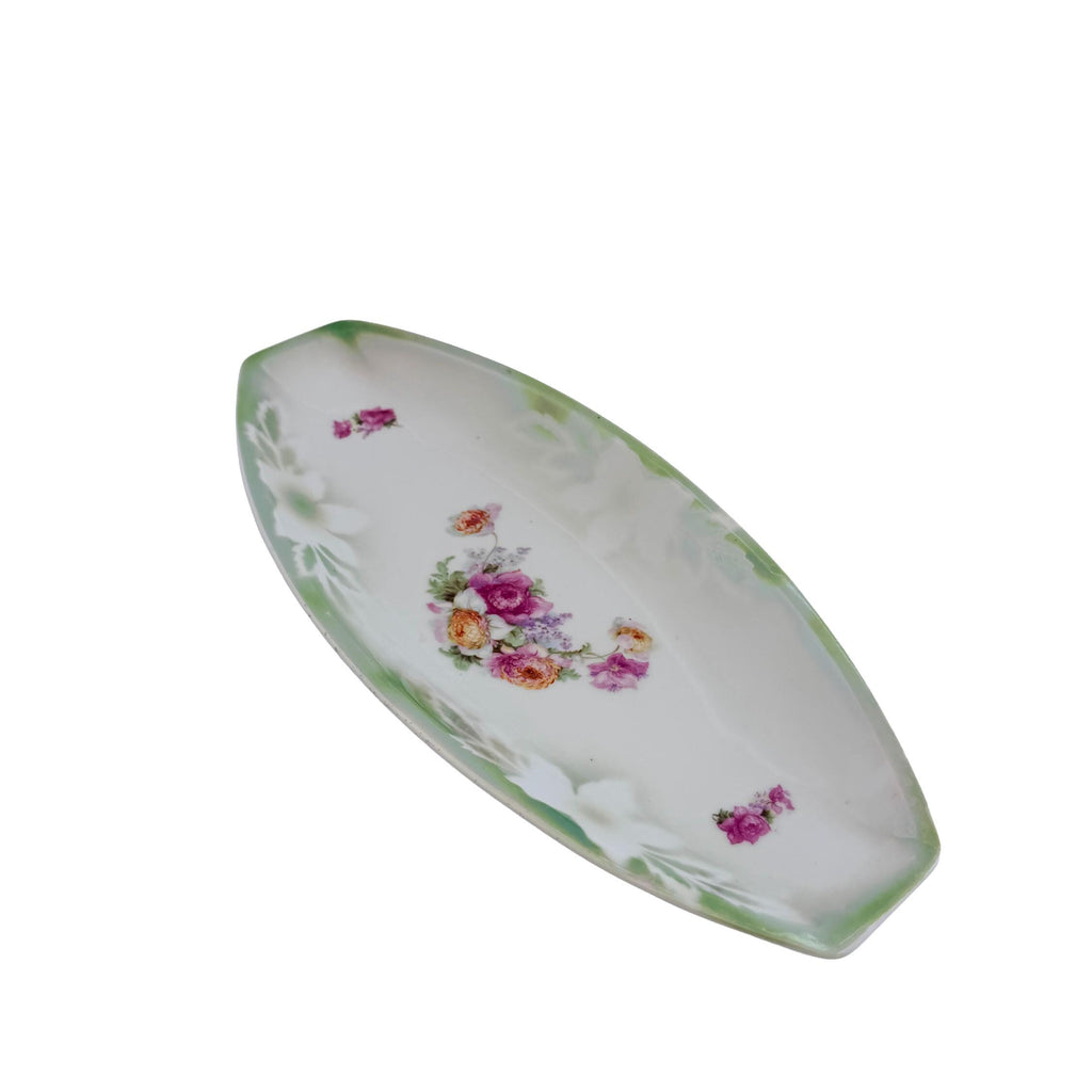 Vintage PK Unity Germany Green Floral Porcelain Serving Tray 11.5" | Antique Entertaining Decor