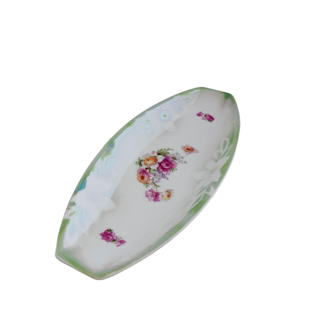 Vintage PK Unity Germany Green Floral Porcelain Serving Tray 11.5" | Antique Entertaining Decor