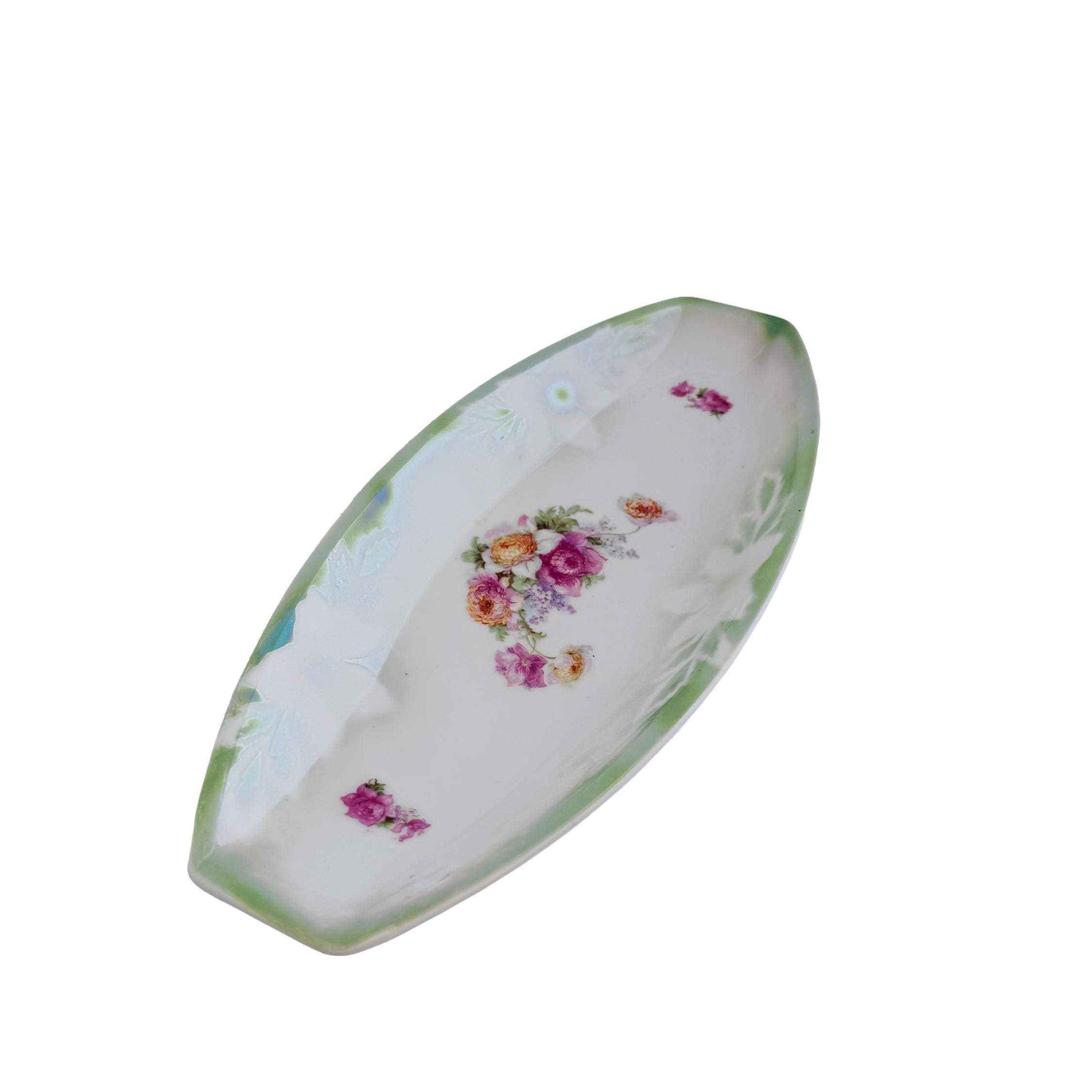 Vintage PK Unity Germany Green Floral Porcelain Serving Tray 11.5" | Antique Entertaining Decor