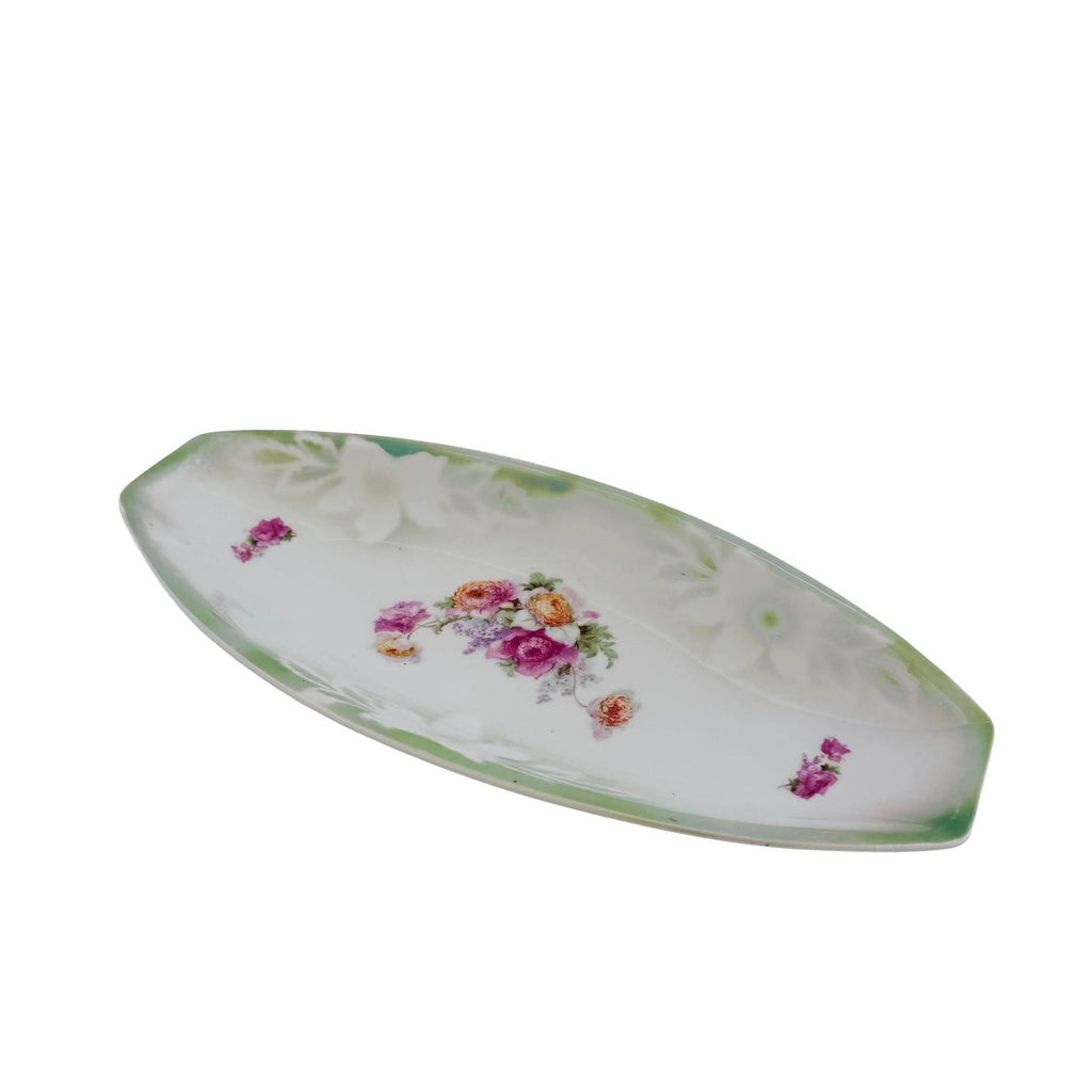 Vintage PK Unity Germany Green Floral Porcelain Serving Tray 11.5" | Antique Entertaining Decor