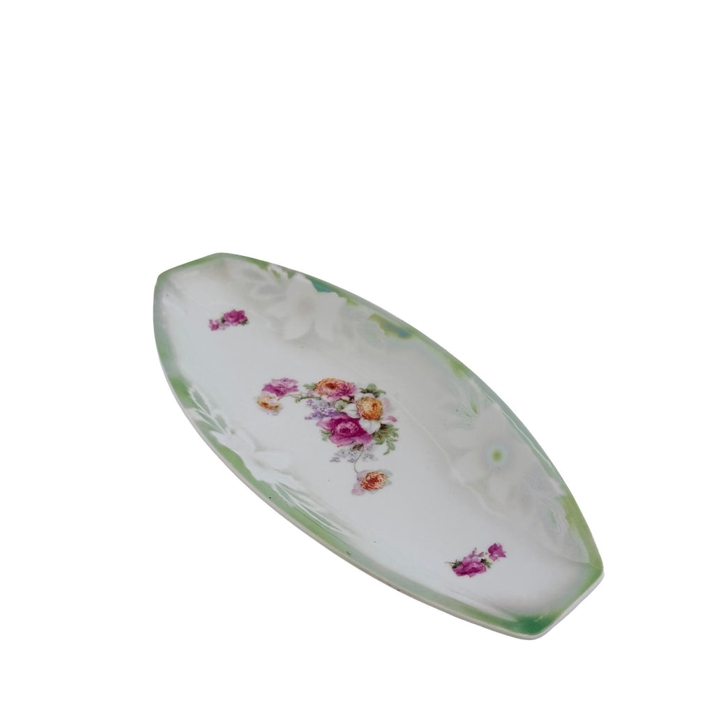 Vintage PK Unity Germany Green Floral Porcelain Serving Tray 11.5" | Antique Entertaining Decor
