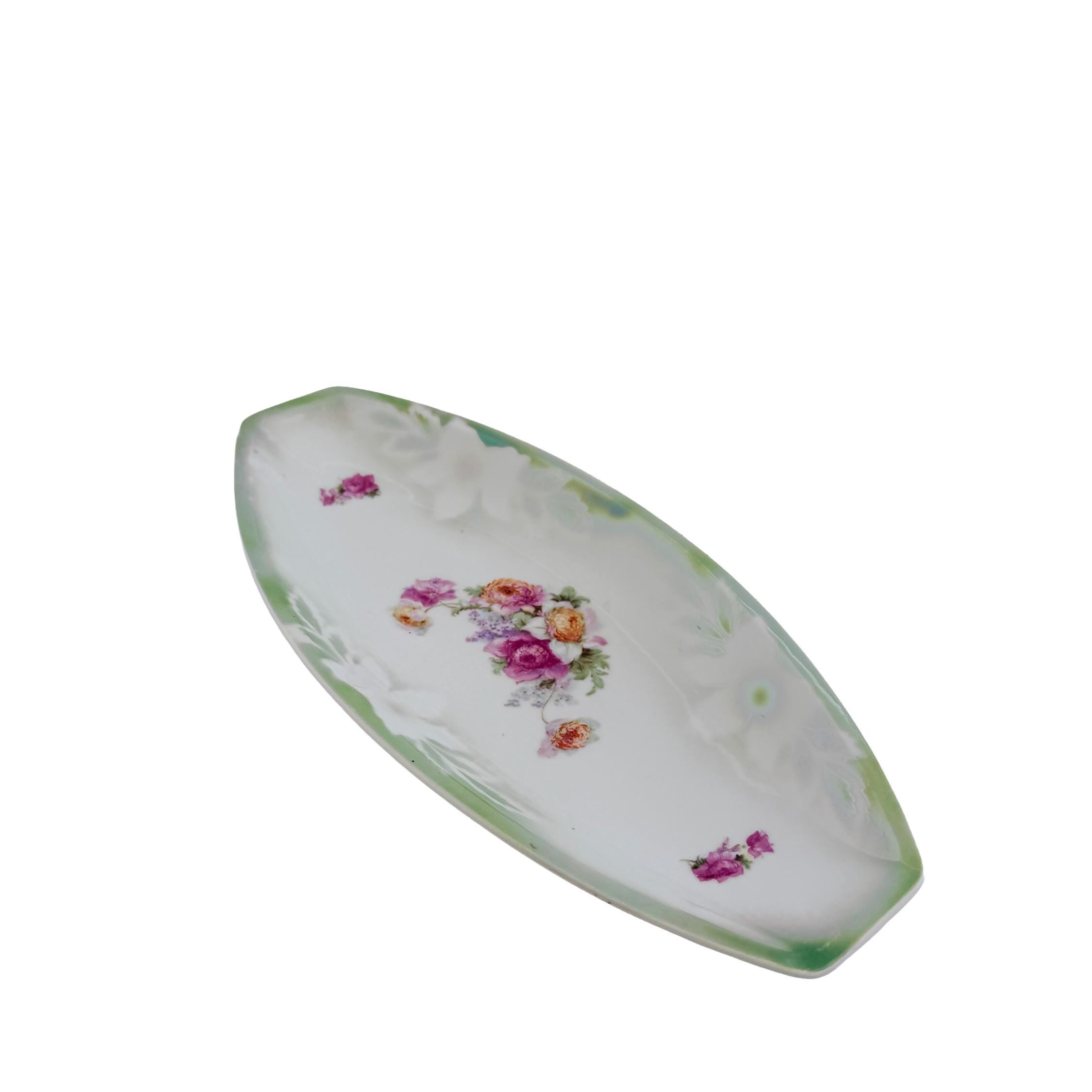 Vintage PK Unity Germany Green Floral Porcelain Serving Tray 11.5" | Antique Entertaining Decor