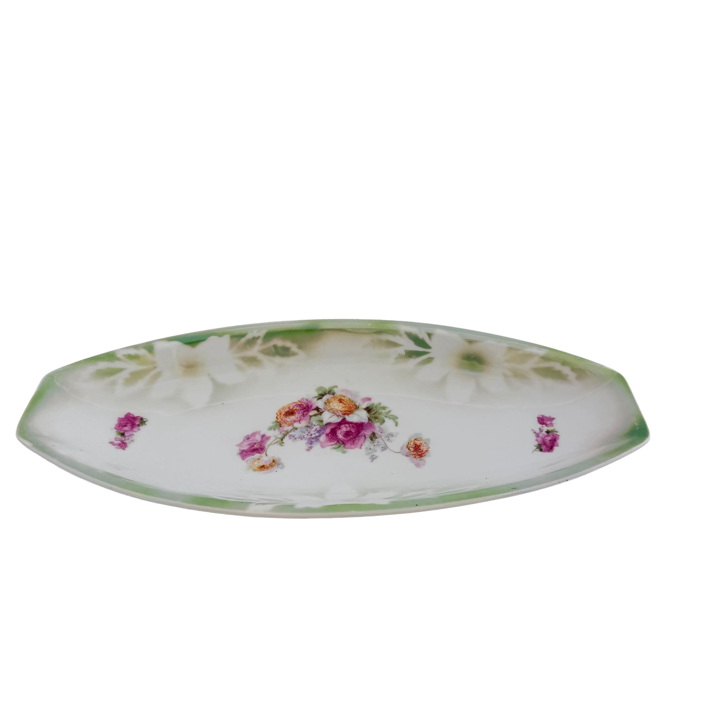 Vintage PK Unity Germany Green Floral Porcelain Serving Tray 11.5" | Antique Entertaining Decor
