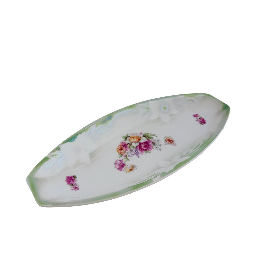 Vintage PK Unity Germany Green Floral Porcelain Serving Tray 11.5" | Antique Entertaining Decor