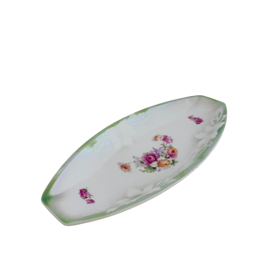 Vintage PK Unity Germany Green Floral Porcelain Serving Tray 11.5" | Antique Entertaining Decor