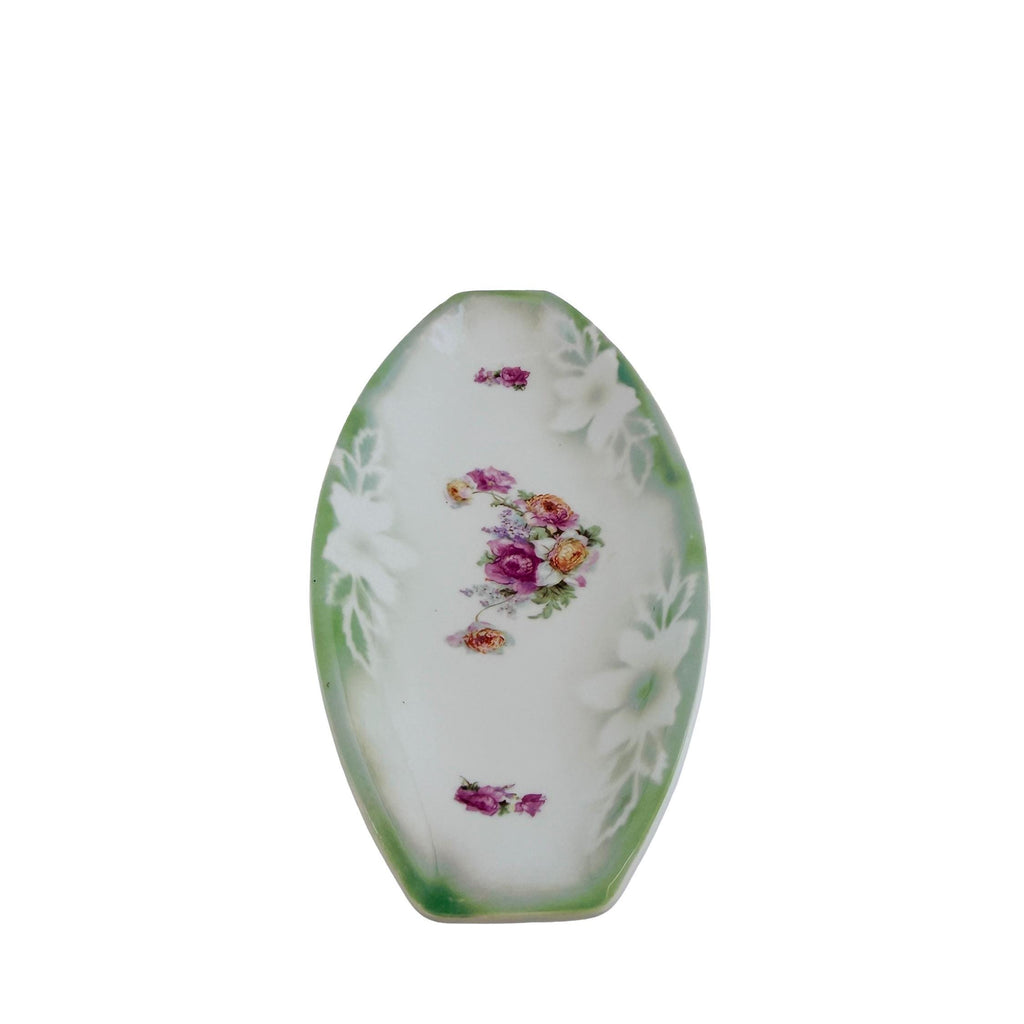 Vintage PK Unity Germany Green Floral Porcelain Serving Tray 11.5" | Antique Entertaining Decor