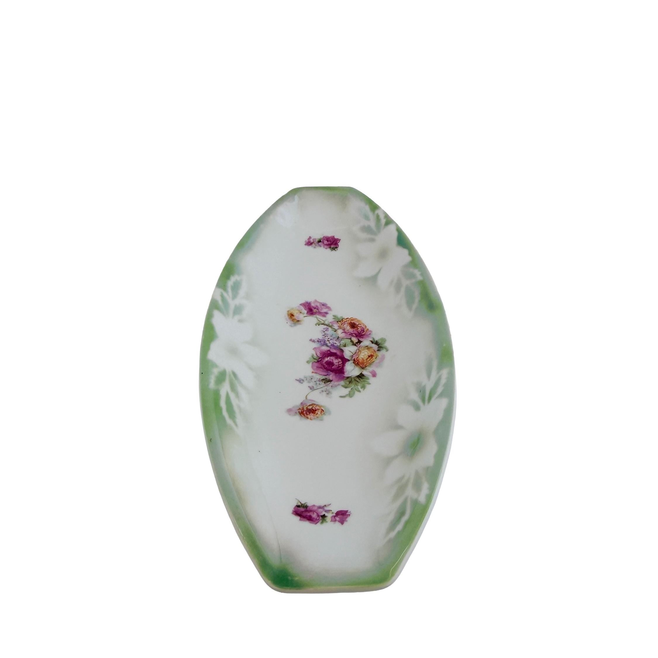 Vintage PK Unity Germany Green Floral Porcelain Serving Tray 11.5" | Antique Entertaining Decor