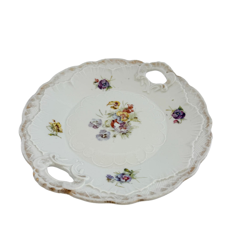 Antique White Floral Porcelain Handled Cake Plate 9" | Early 20th Century | Cottagecore Decor