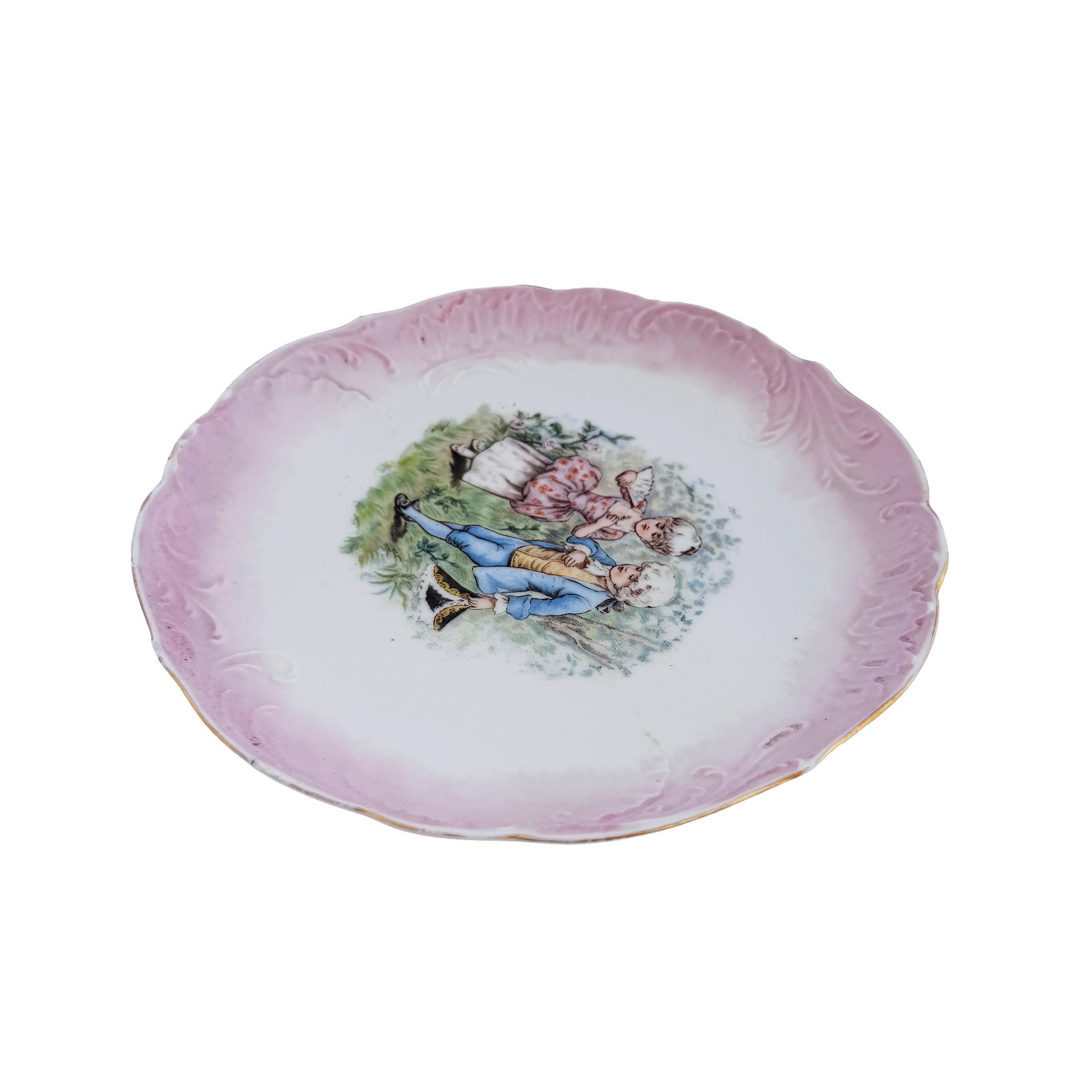 Antique Limoges Porcelain Cabinet Plate – Jean Pouyat, Pink Courting Scene