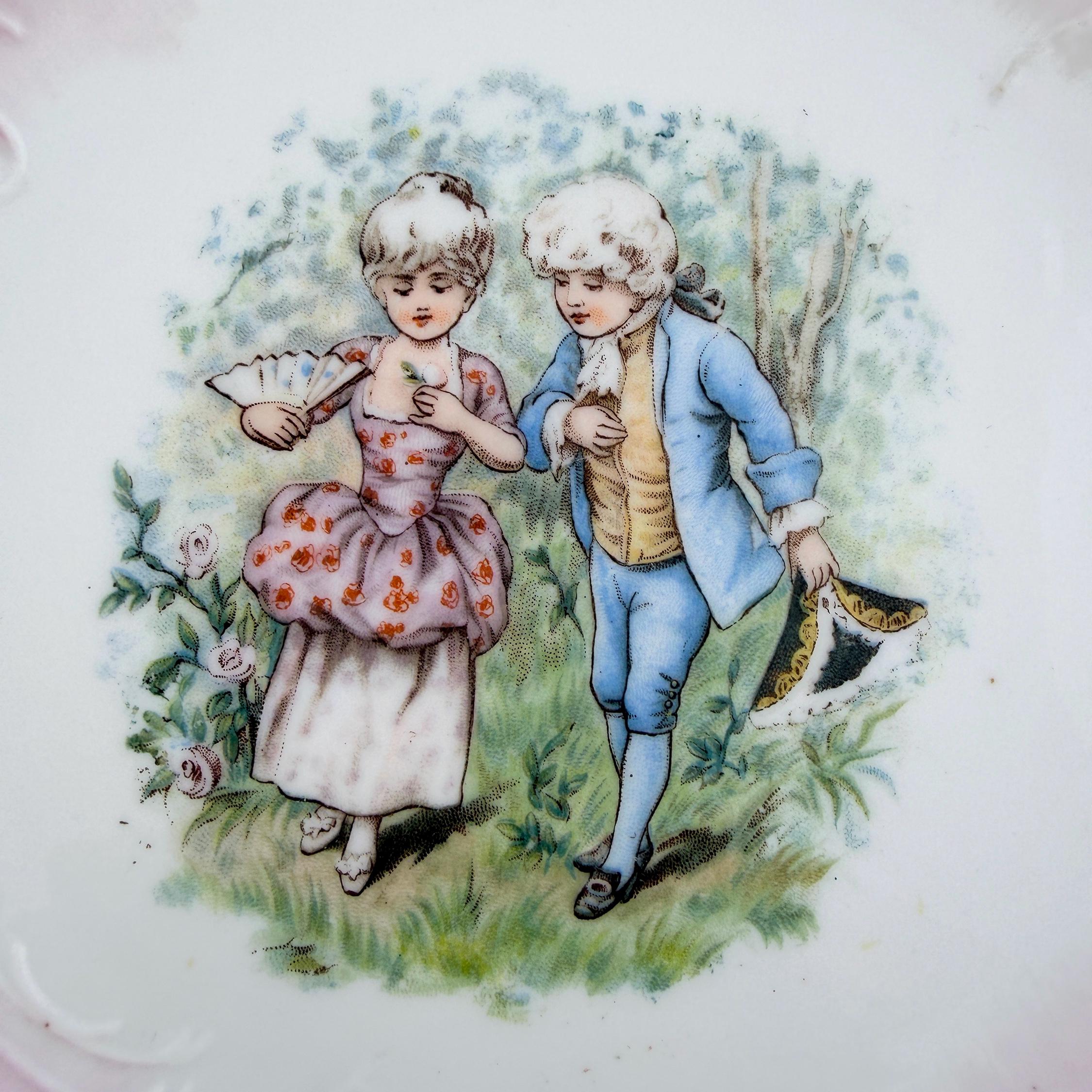 Antique Limoges Porcelain Cabinet Plate – Jean Pouyat, Pink Courting Scene