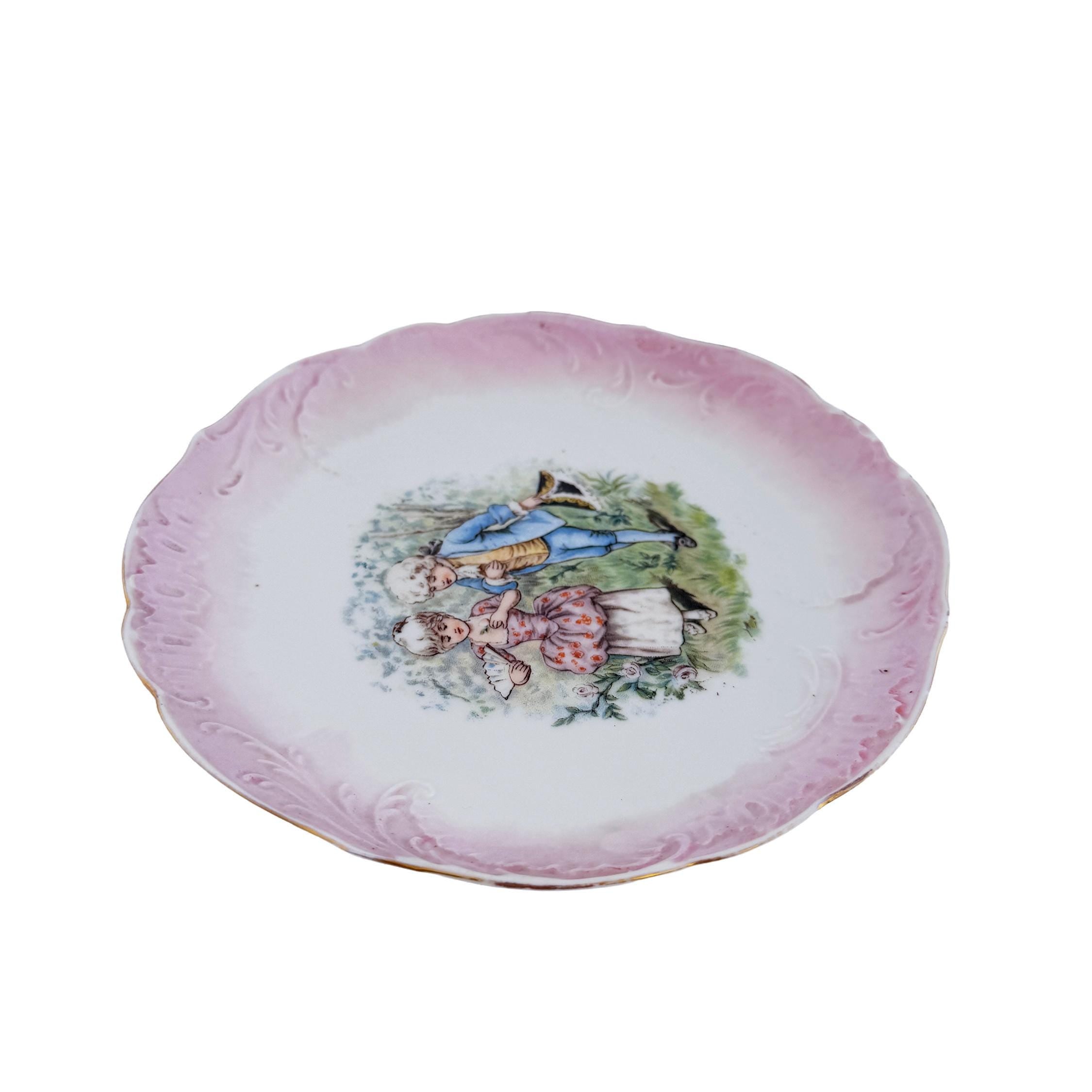 Antique Limoges Porcelain Cabinet Plate – Jean Pouyat, Pink Courting Scene