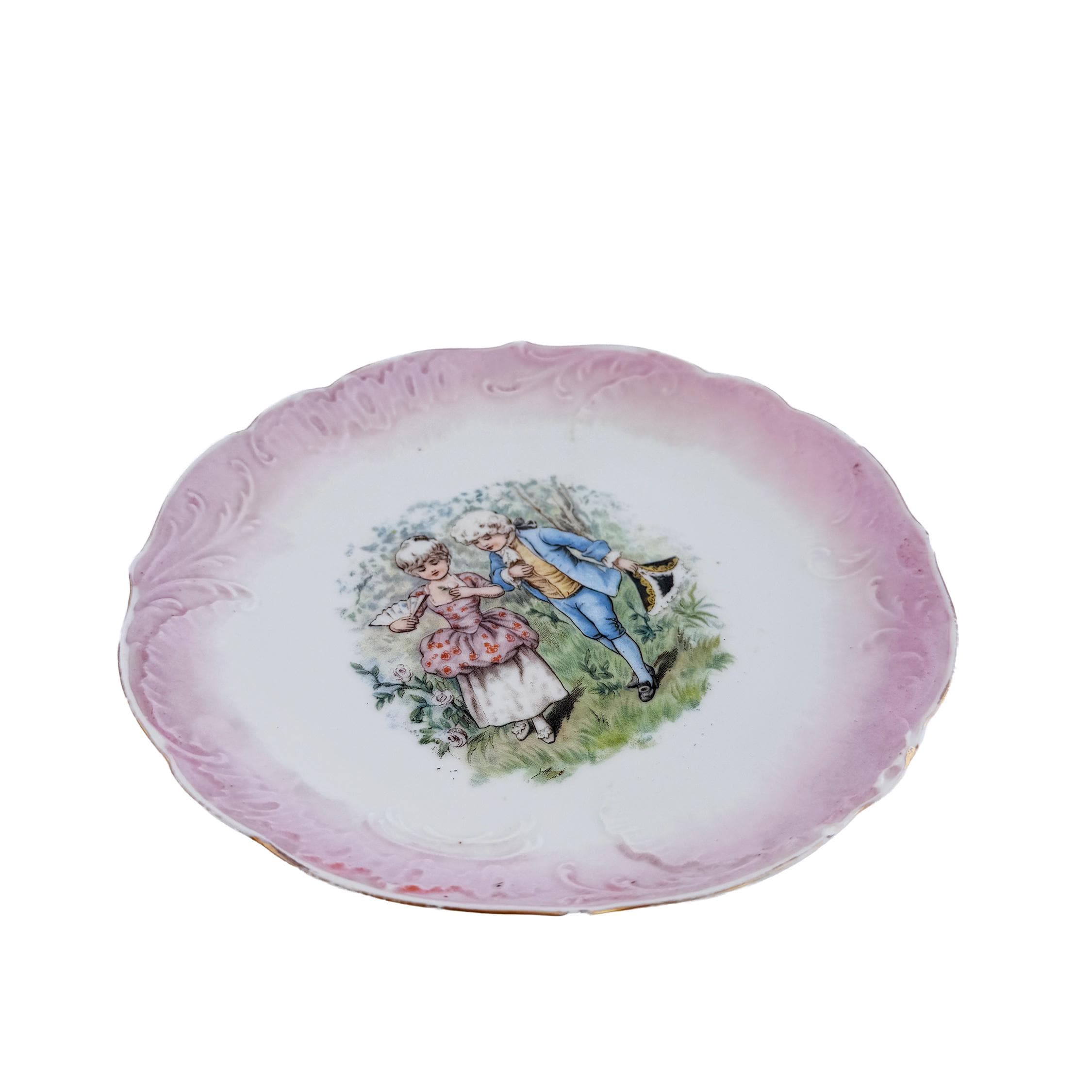 Antique Limoges Porcelain Cabinet Plate – Jean Pouyat, Pink Courting Scene