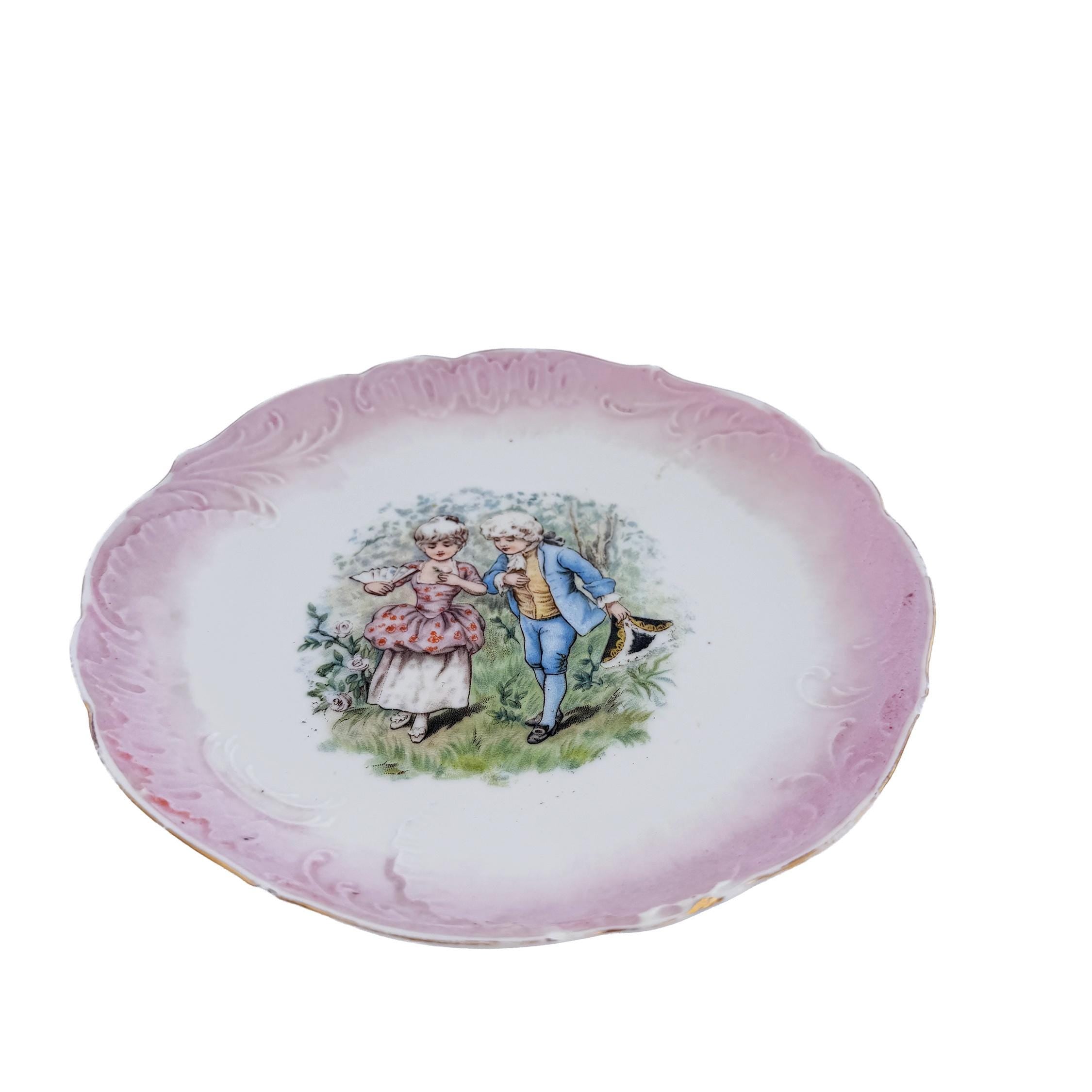 Antique Limoges Porcelain Cabinet Plate – Jean Pouyat, Pink Courting Scene