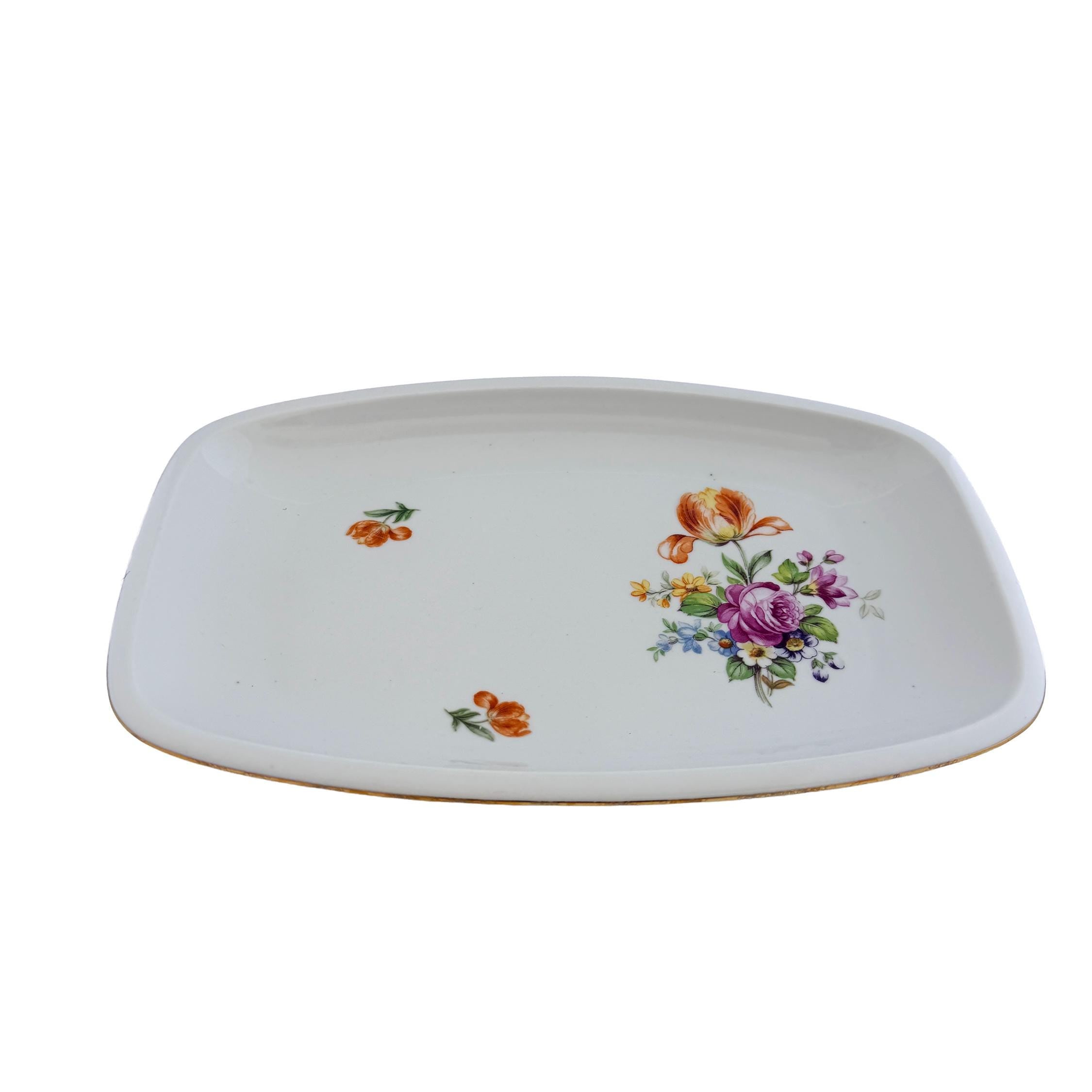 1970s Kahla Tonika Floral Porcelain Serving Tray German Democratic Republic 11"x7"x1"