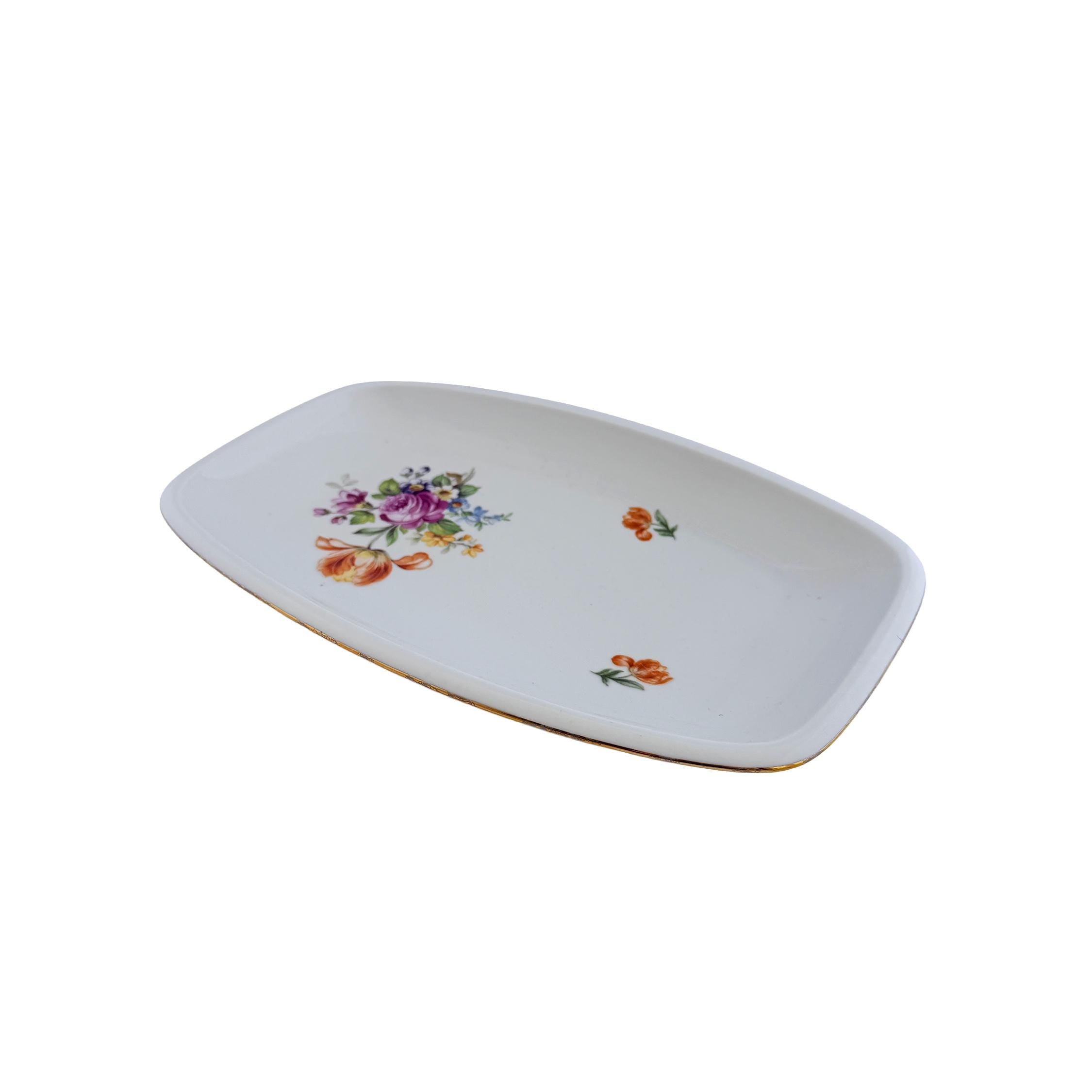 1970s Kahla Tonika Floral Porcelain Serving Tray German Democratic Republic 11"x7"x1"