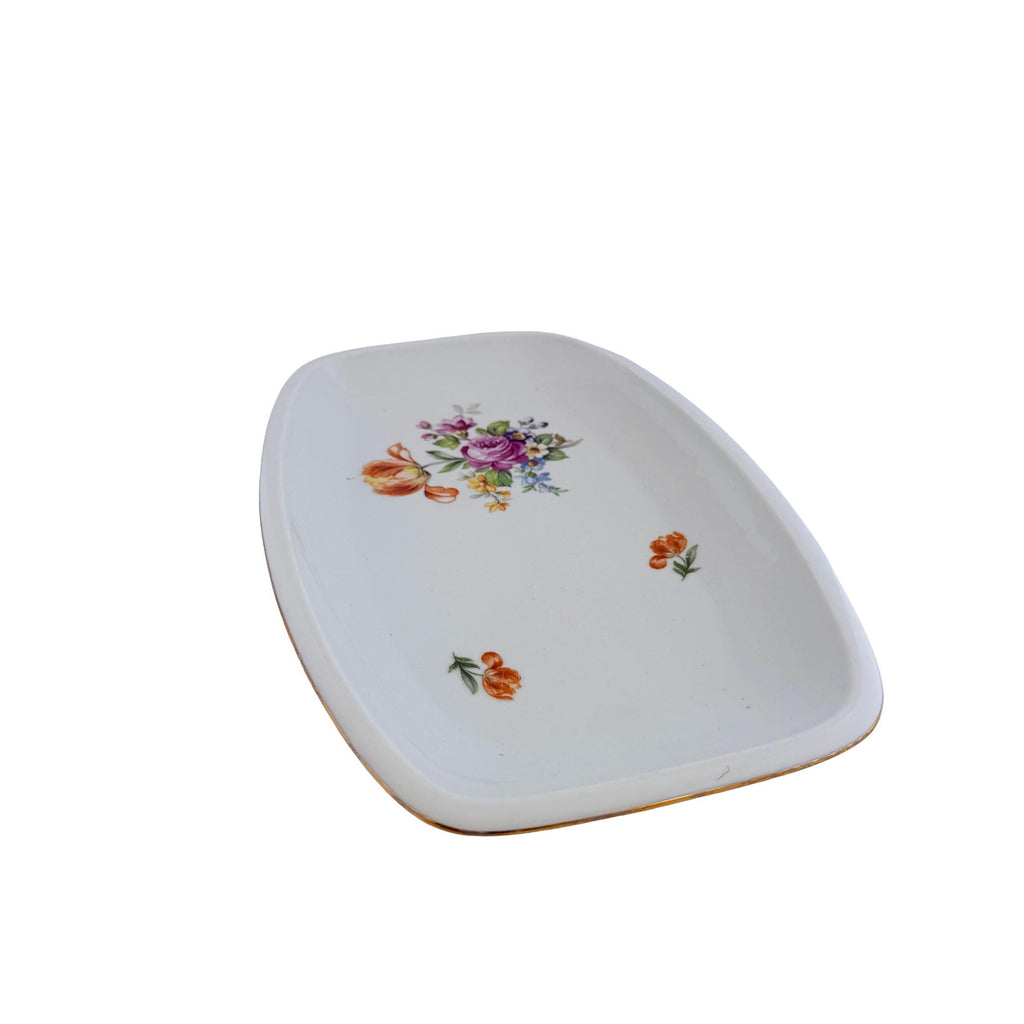 1970s Kahla Tonika Floral Porcelain Serving Tray German Democratic Republic 11"x7"x1"