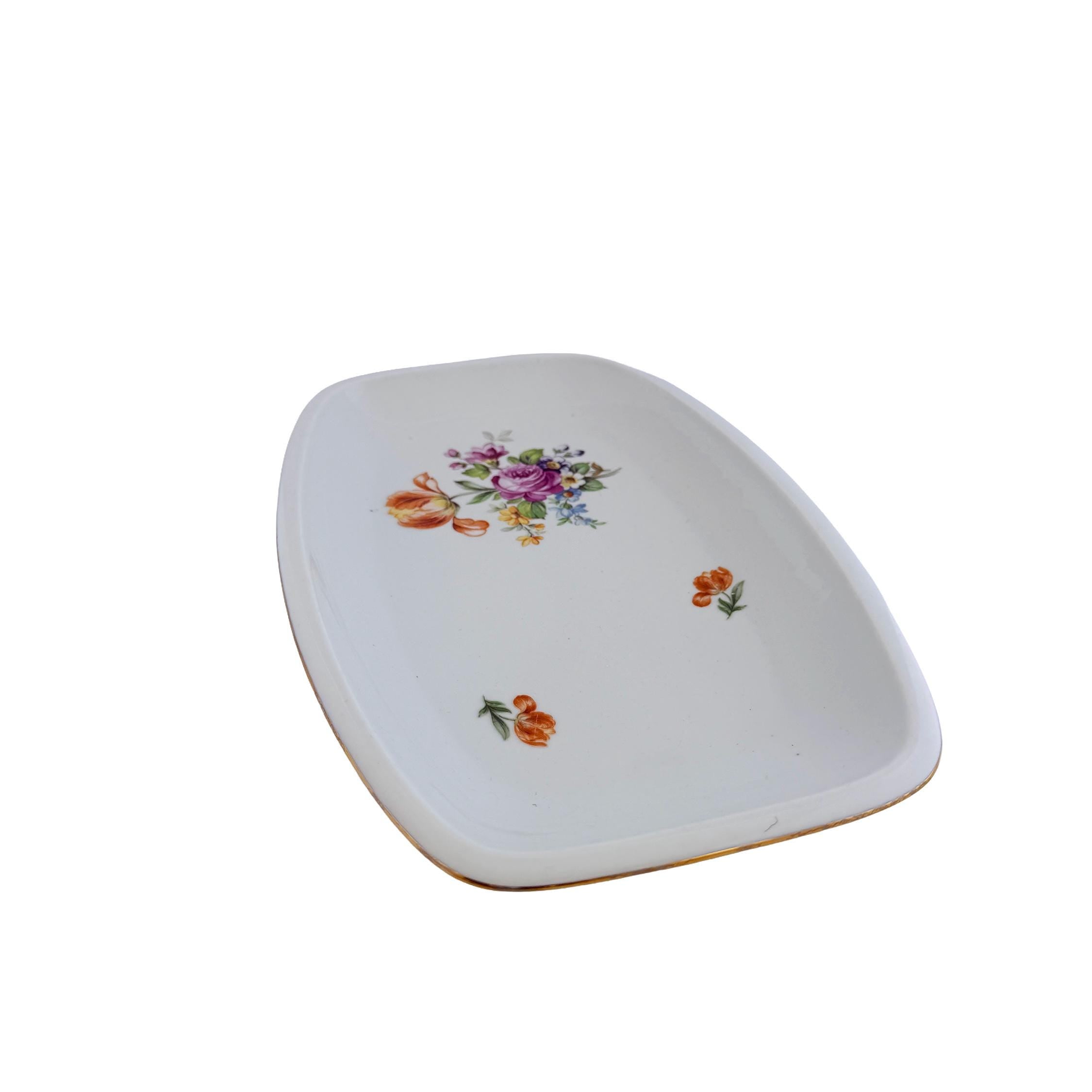 1970s Kahla Tonika Floral Porcelain Serving Tray German Democratic Republic 11"x7"x1"