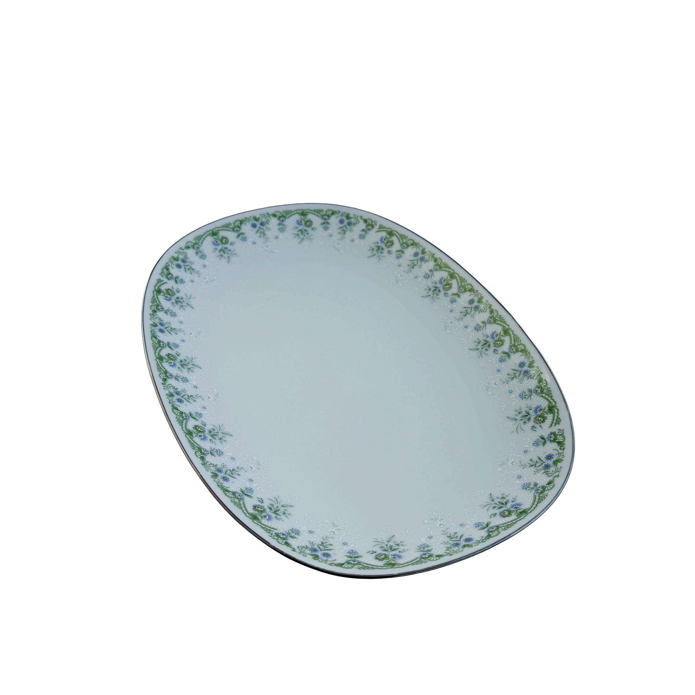 Vintage Noritake Dee Platter: Blue Green Floral Fine China Serving Dish (13"x9")