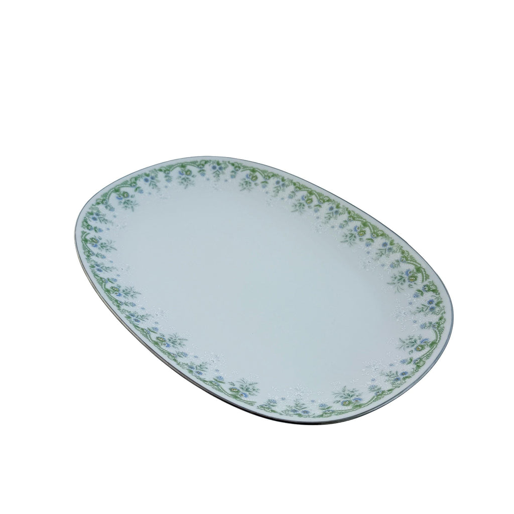 Vintage Noritake Dee Platter: Blue Green Floral Fine China Serving Dish (13"x9")