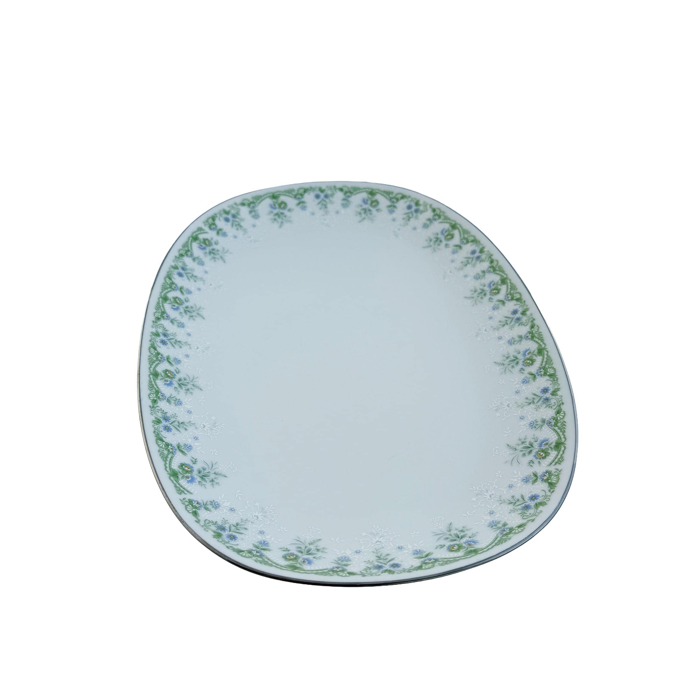 Vintage Noritake Dee Platter: Blue Green Floral Fine China Serving Dish (13"x9")