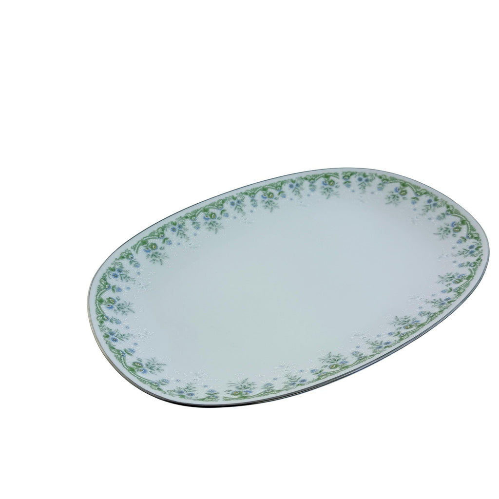 Vintage Noritake Dee Platter: Blue Green Floral Fine China Serving Dish (13"x9")