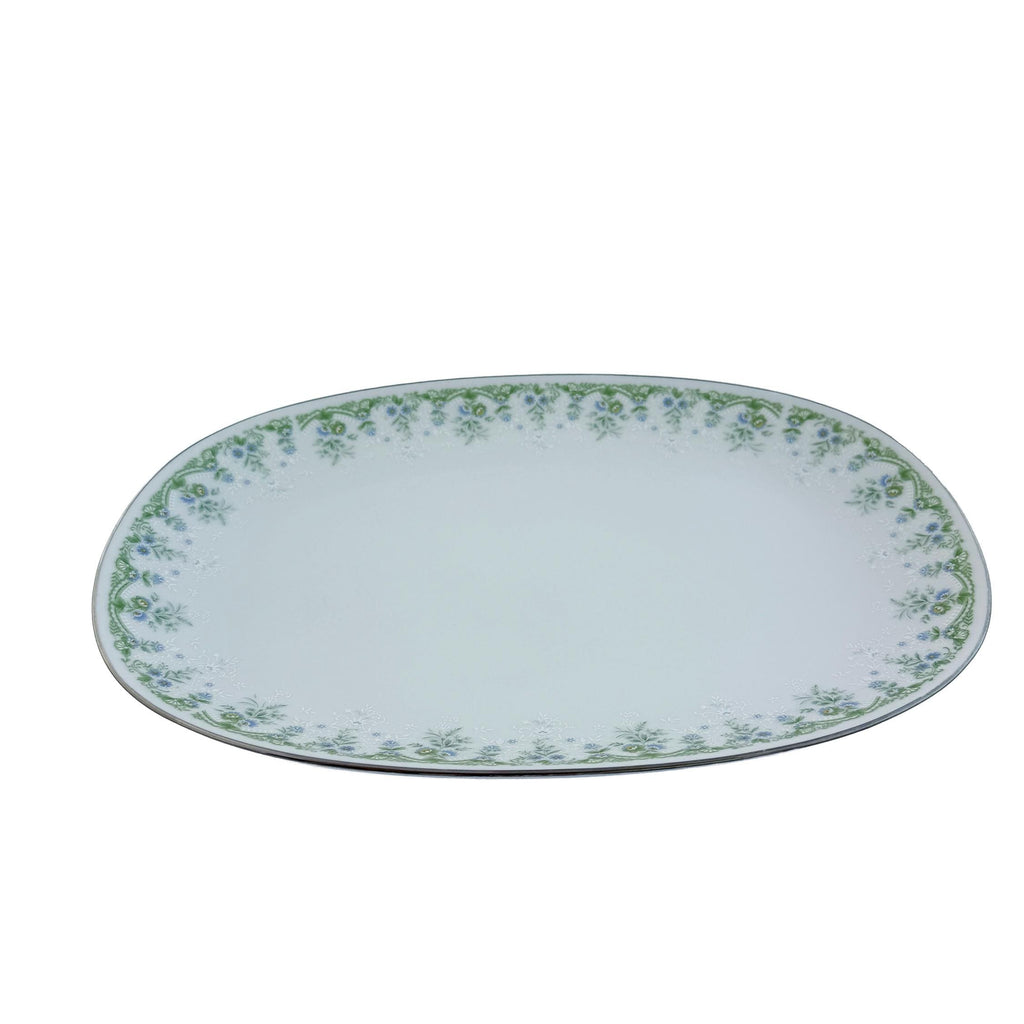 Vintage Noritake Dee Platter: Blue Green Floral Fine China Serving Dish (13"x9")