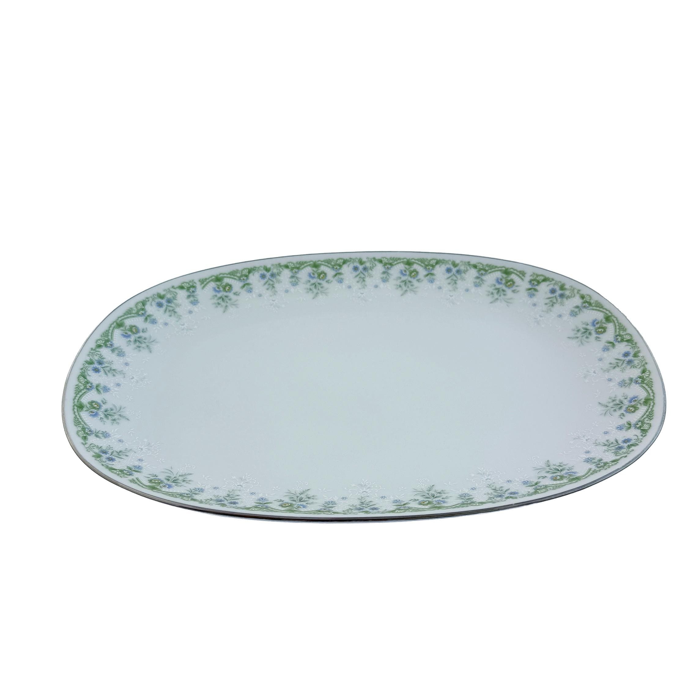 Vintage Noritake Dee Platter: Blue Green Floral Fine China Serving Dish (13"x9")