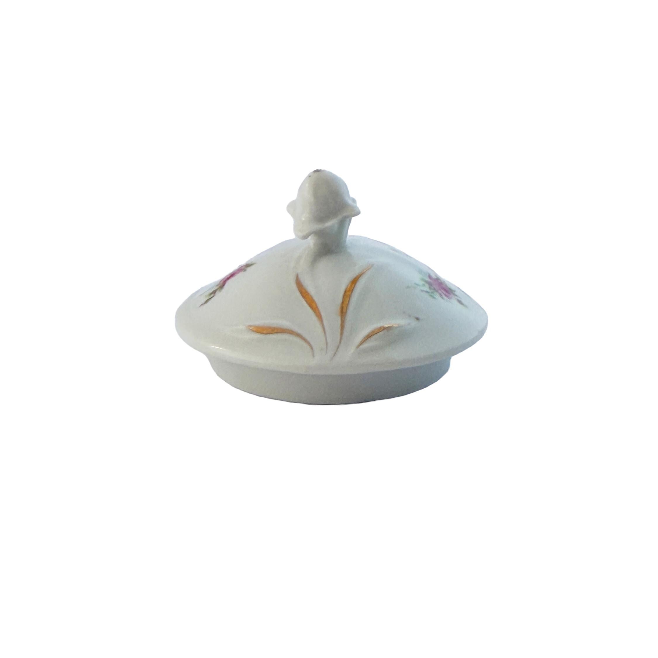 Early 20th Century Pink Rose Porcelain Lidded Sugar Bowl with Gold Trim