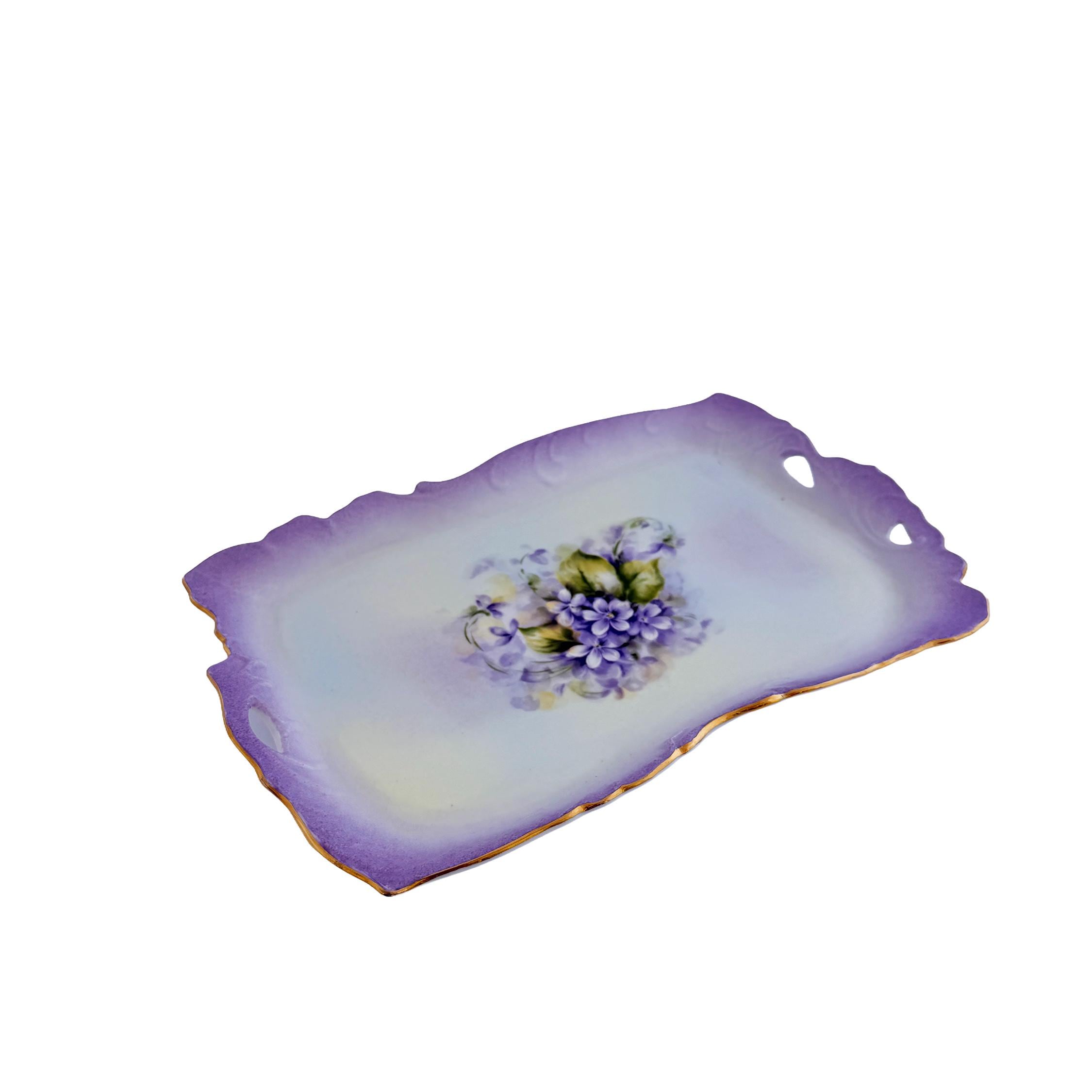 Vintage Porcelain Treasures Betty Platner Purple Floral Hand Decorated Serving Tray 10"x6.5"x.75"