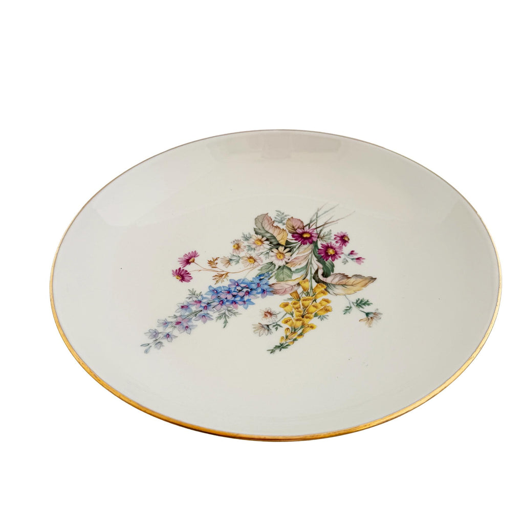 Vintage Veritable Porcelain Wildflower Gold Rim Serving Bowl 11.5"