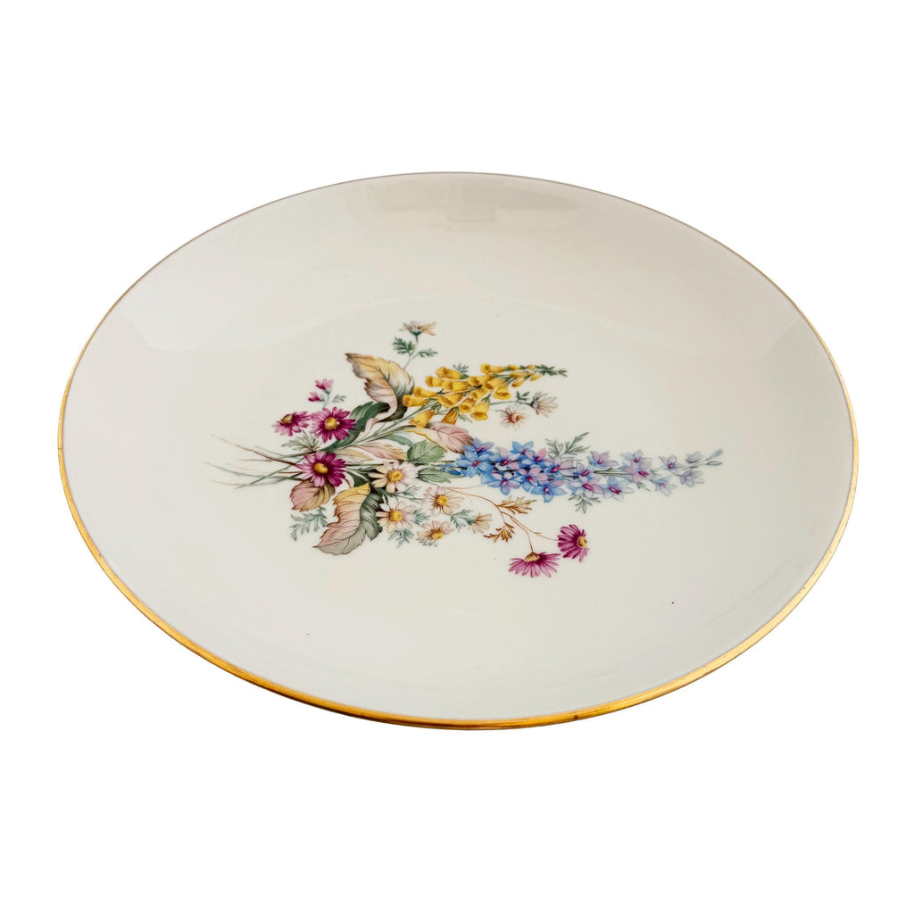 Vintage Veritable Porcelain Wildflower Gold Rim Serving Bowl 11.5"