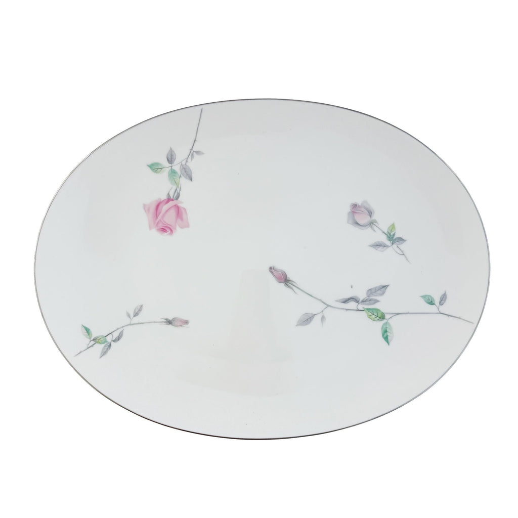 Vintage Sango Etude Pink Rose Oval Serving Platter 16"x12"