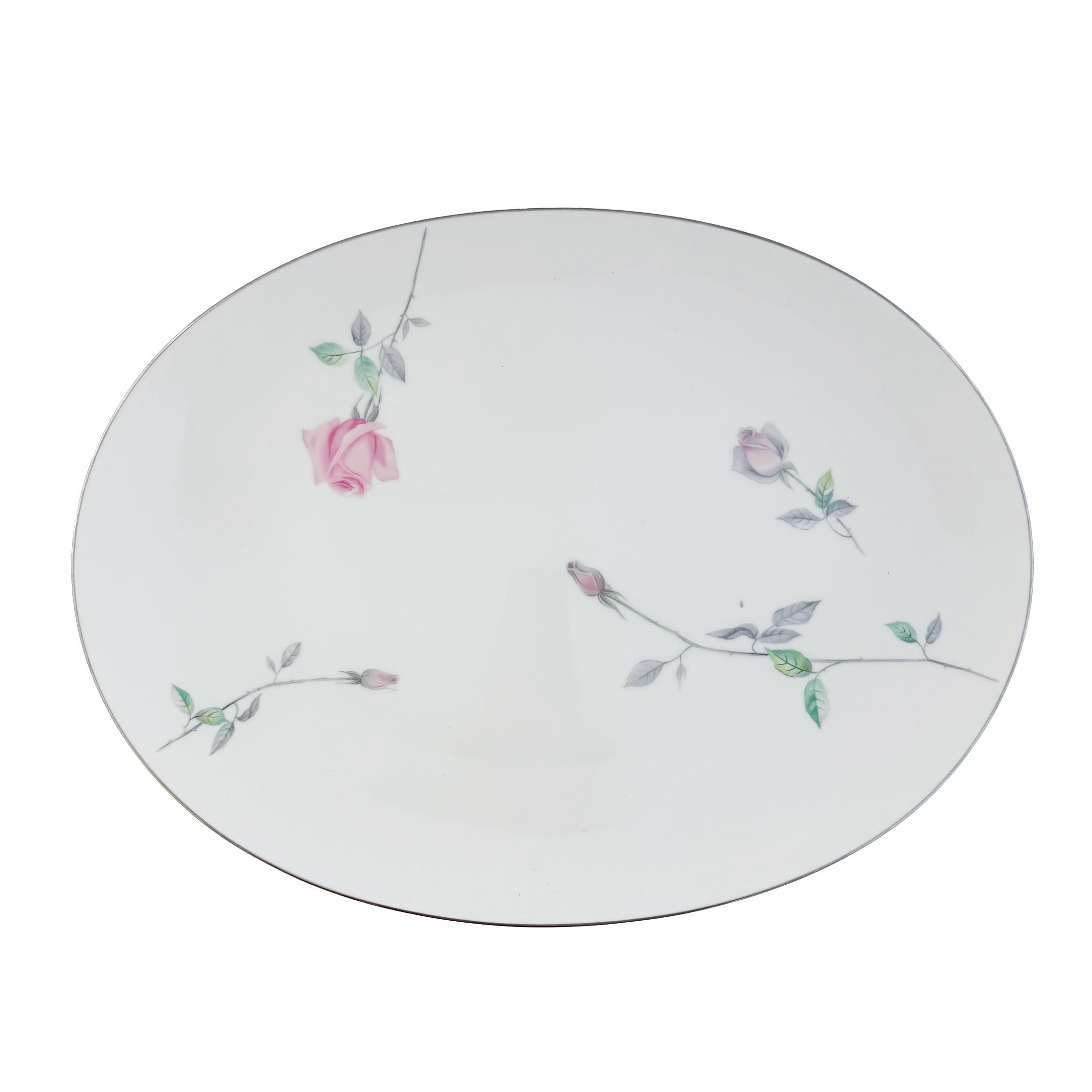Vintage Sango Etude Pink Rose Oval Serving Platter 16"x12"
