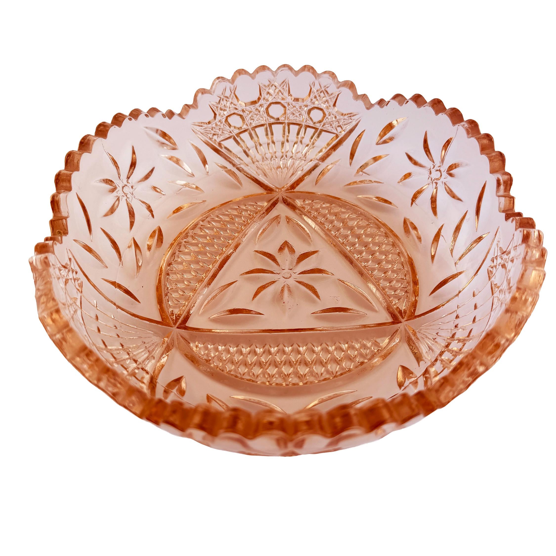 Vintage Pink Pressed Glass Bowl 8" | Depression Style Star & Fan Candy Dish | Cottagecore Decor