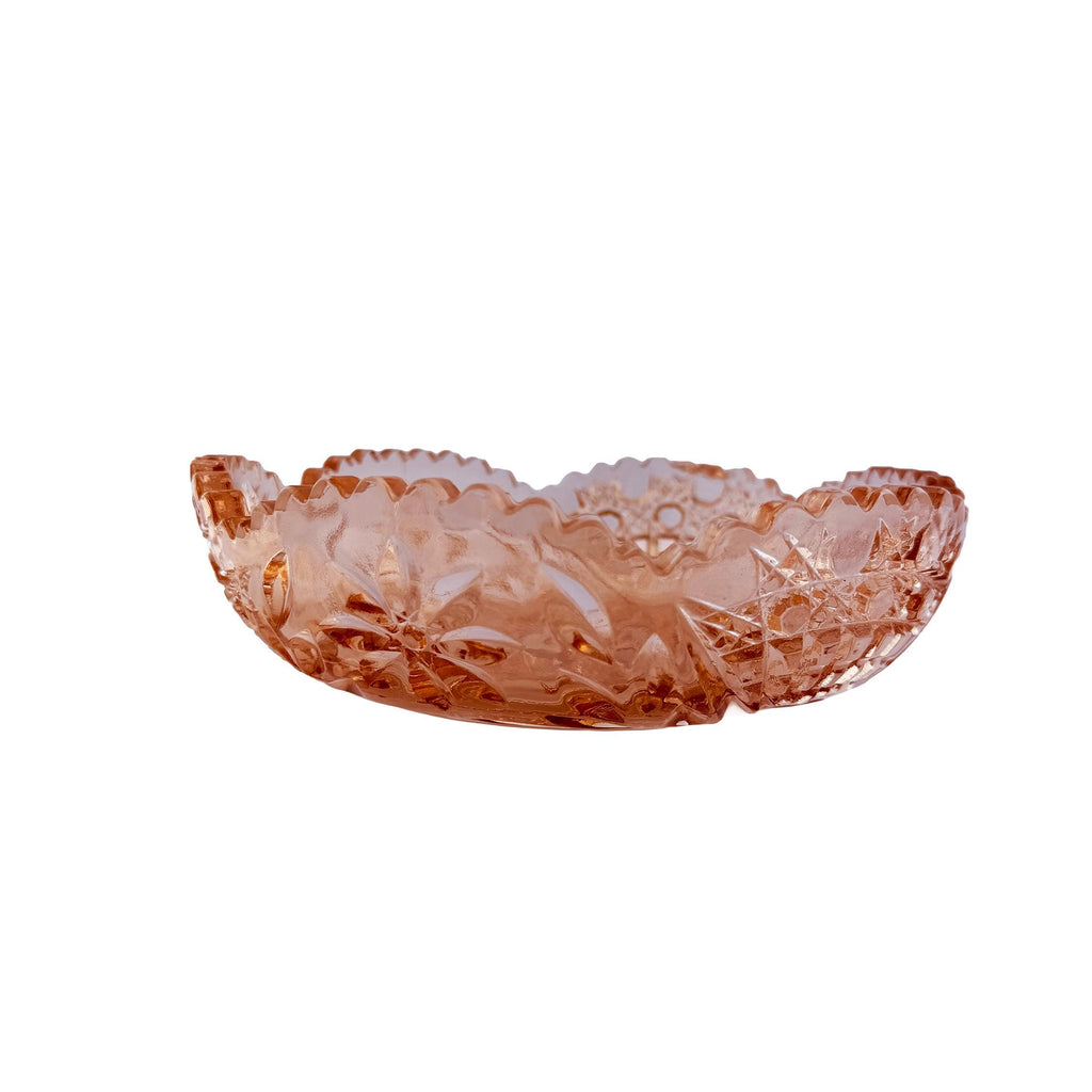 Vintage Pink Pressed Glass Bowl 8" | Depression Style Star & Fan Candy Dish | Cottagecore Decor
