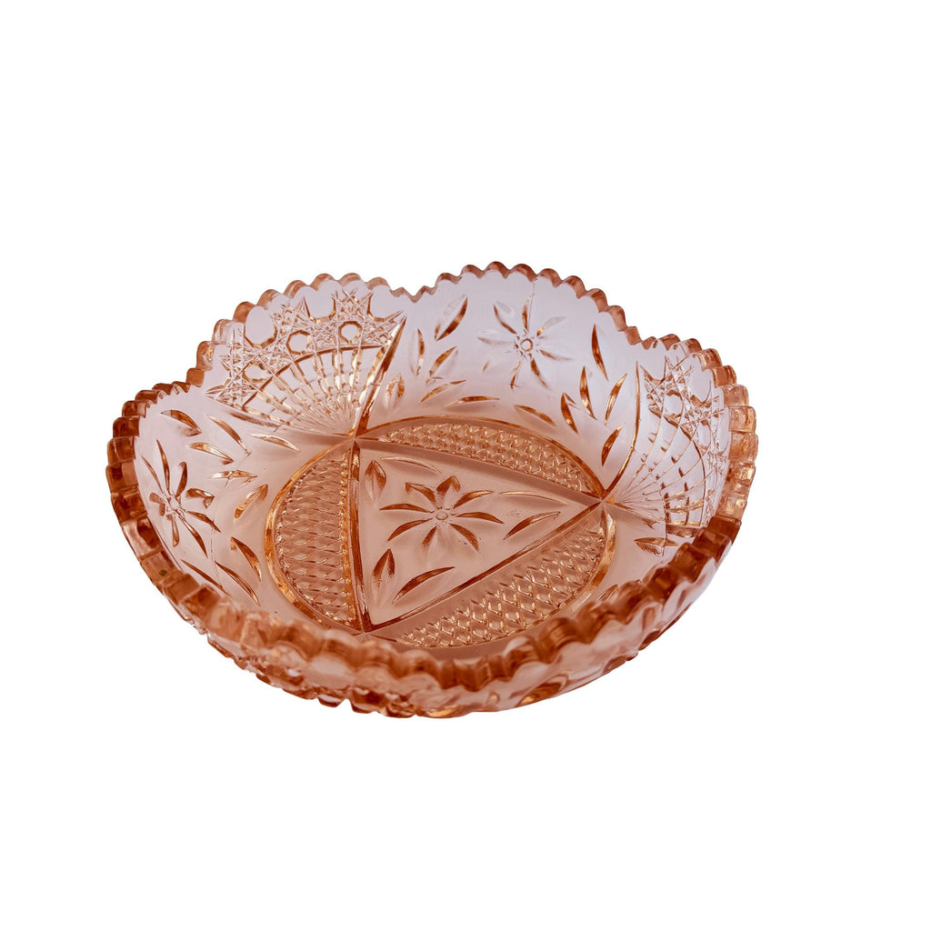 Vintage Pink Pressed Glass Bowl 8" | Depression Style Star & Fan Candy Dish | Cottagecore Decor