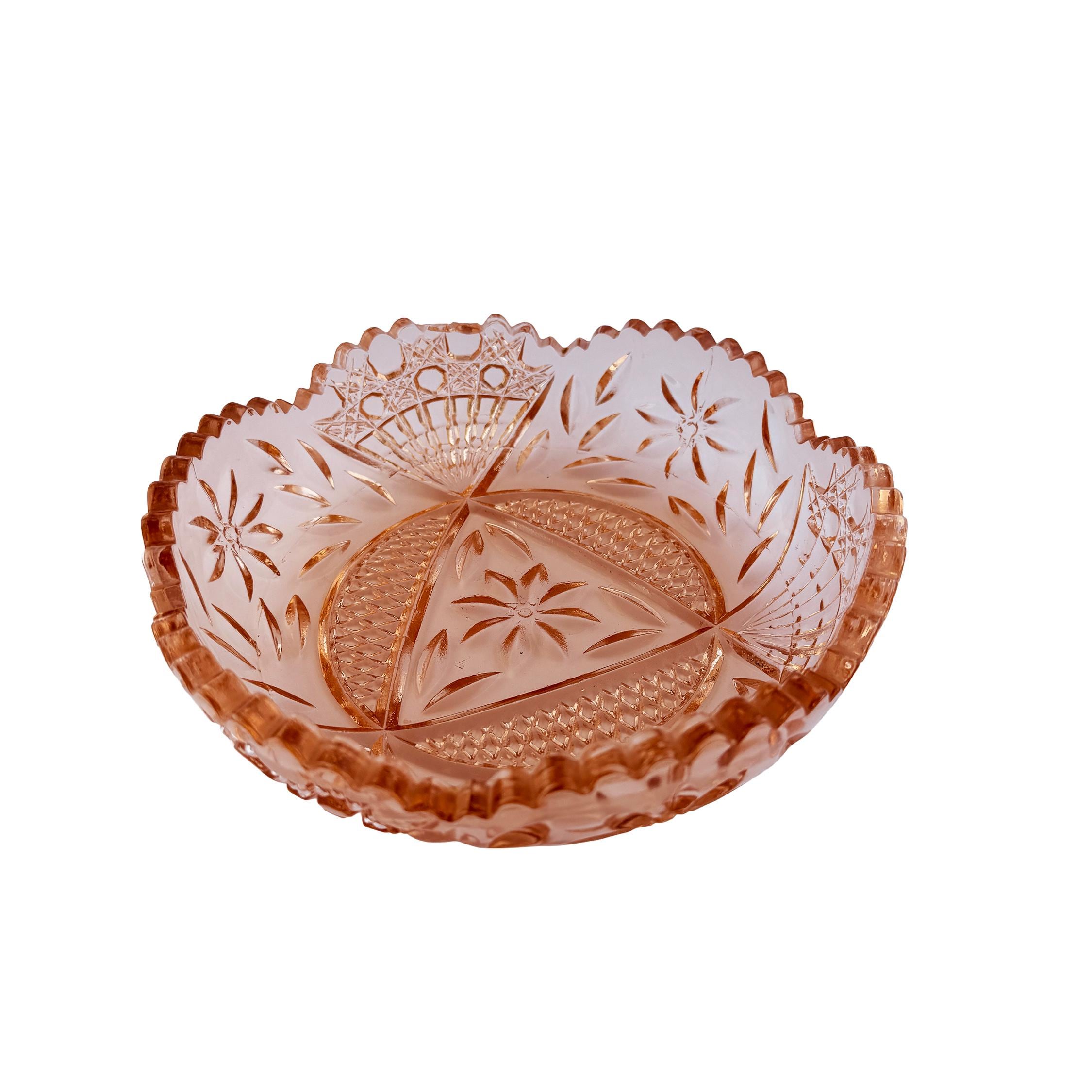 Vintage Pink Pressed Glass Bowl 8" | Depression Style Star & Fan Candy Dish | Cottagecore Decor
