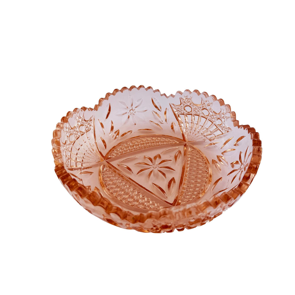 Vintage Pink Pressed Glass Bowl 8" | Depression Style Star & Fan Candy Dish | Cottagecore Decor