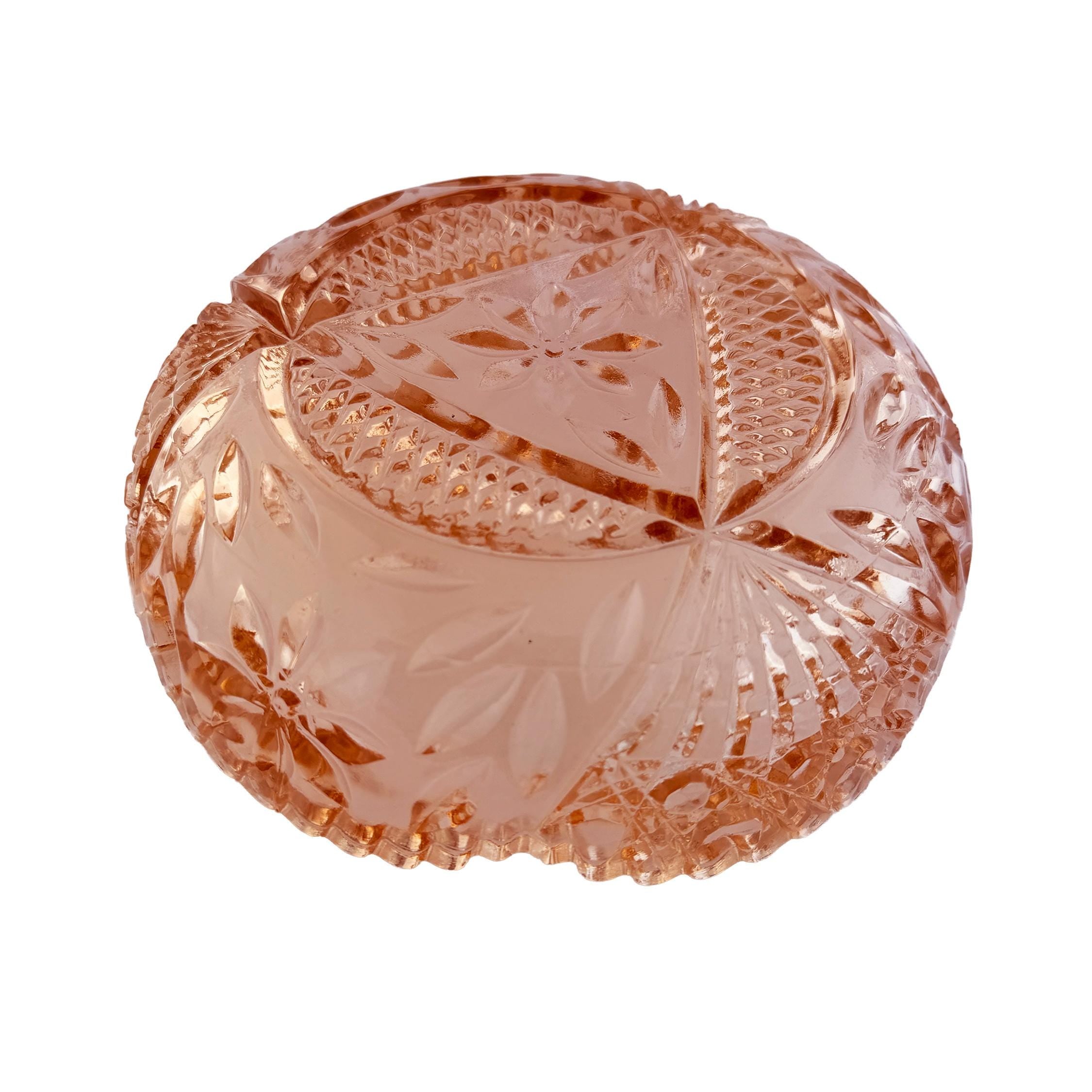Vintage Pink Pressed Glass Bowl 8" | Depression Style Star & Fan Candy Dish | Cottagecore Decor