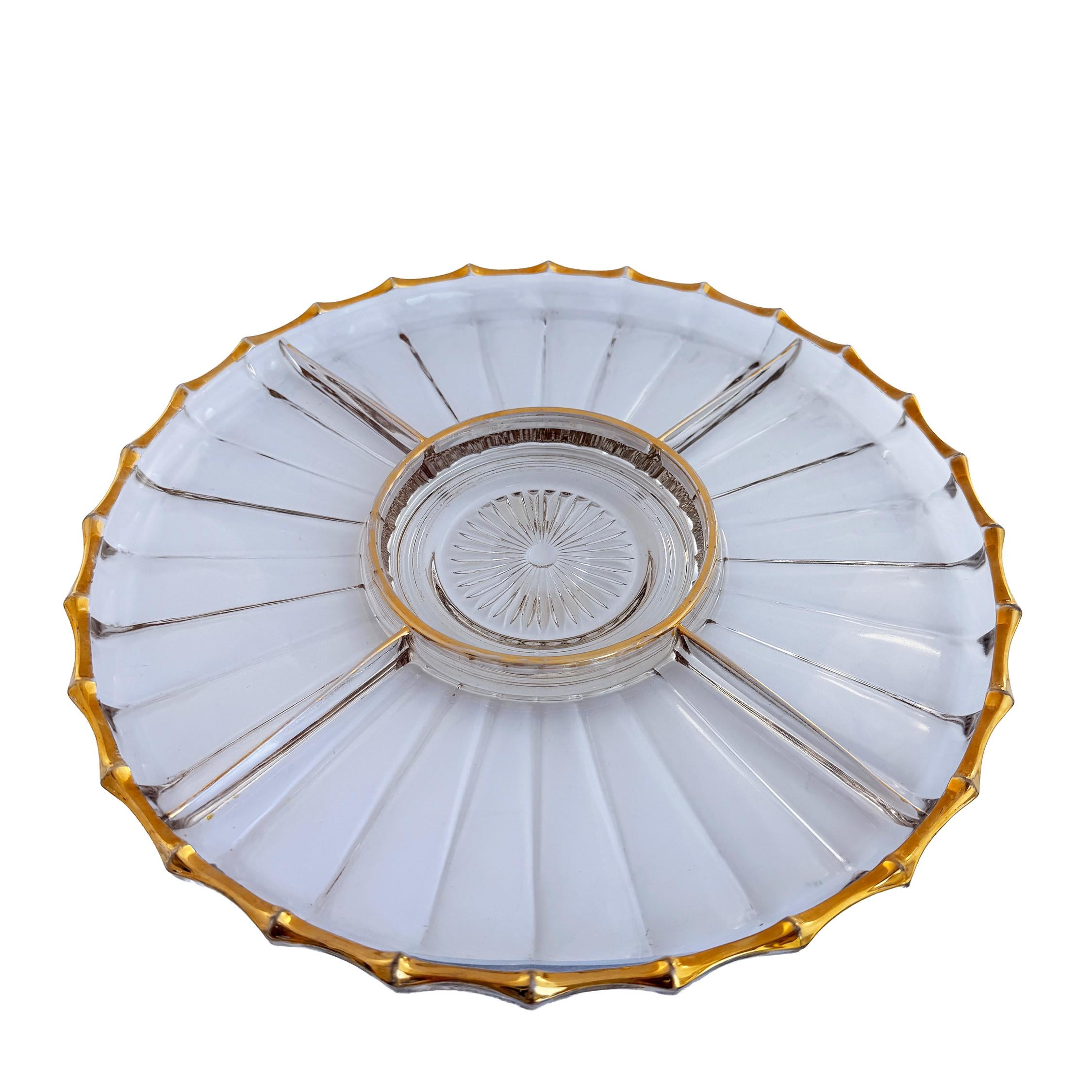 Vintage Gold Trim Pressed Glass Relish Tray 13" | Mid Century Divided Serving Platter | Retro Decor