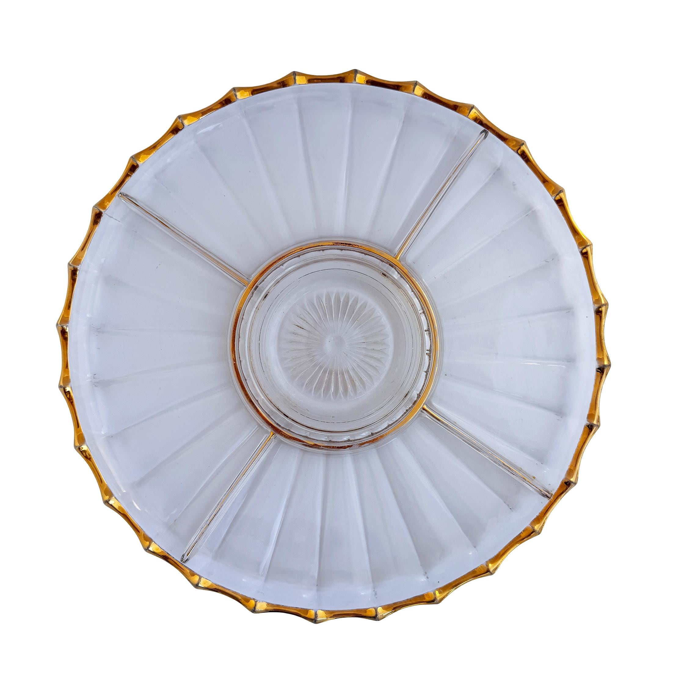 Vintage Gold Trim Pressed Glass Relish Tray 13" | Mid Century Divided Serving Platter | Retro Decor