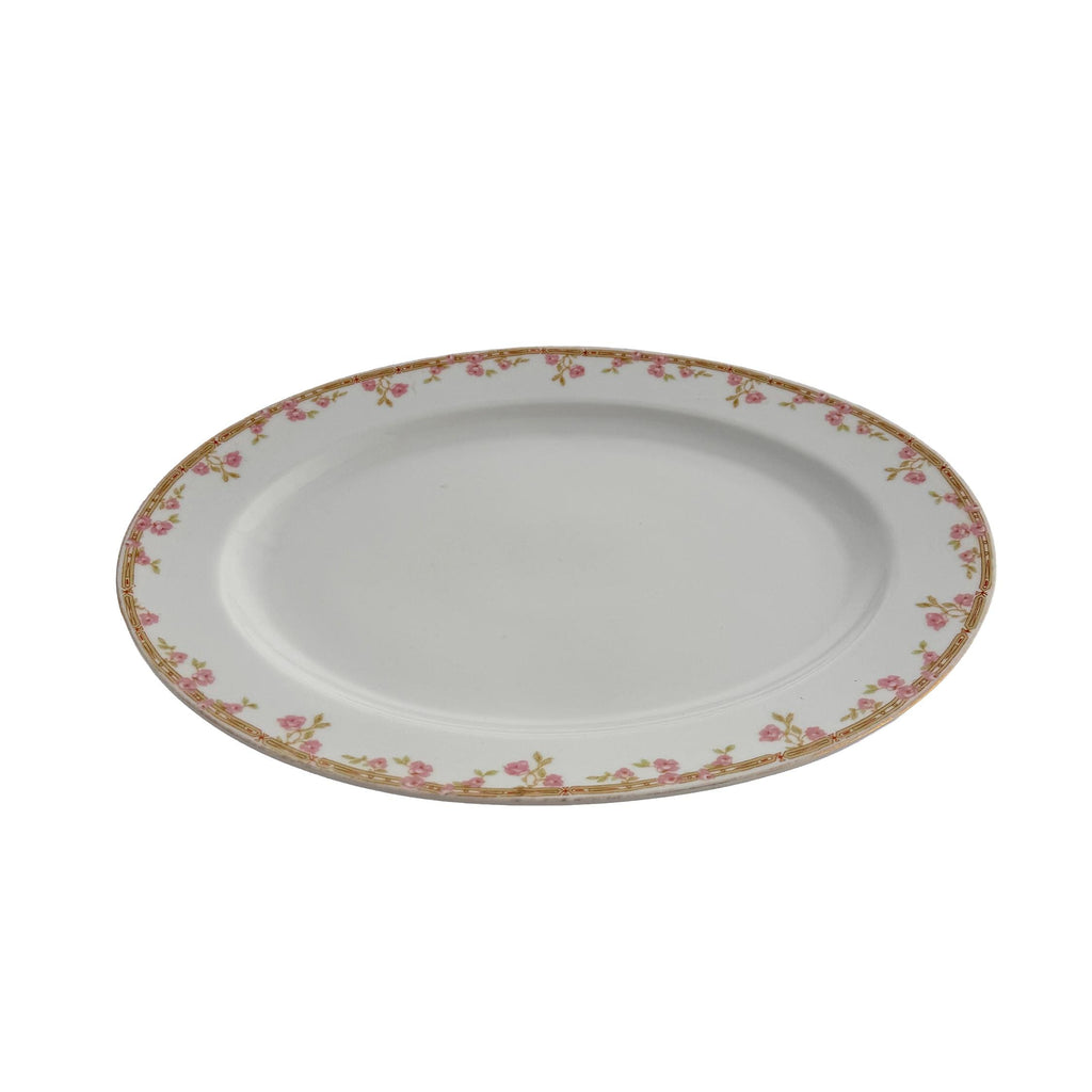 Antique J&C Bavaria Oval Serving Platter 14" | Pink Rose Gold Greek Key | Jaeger & Co China