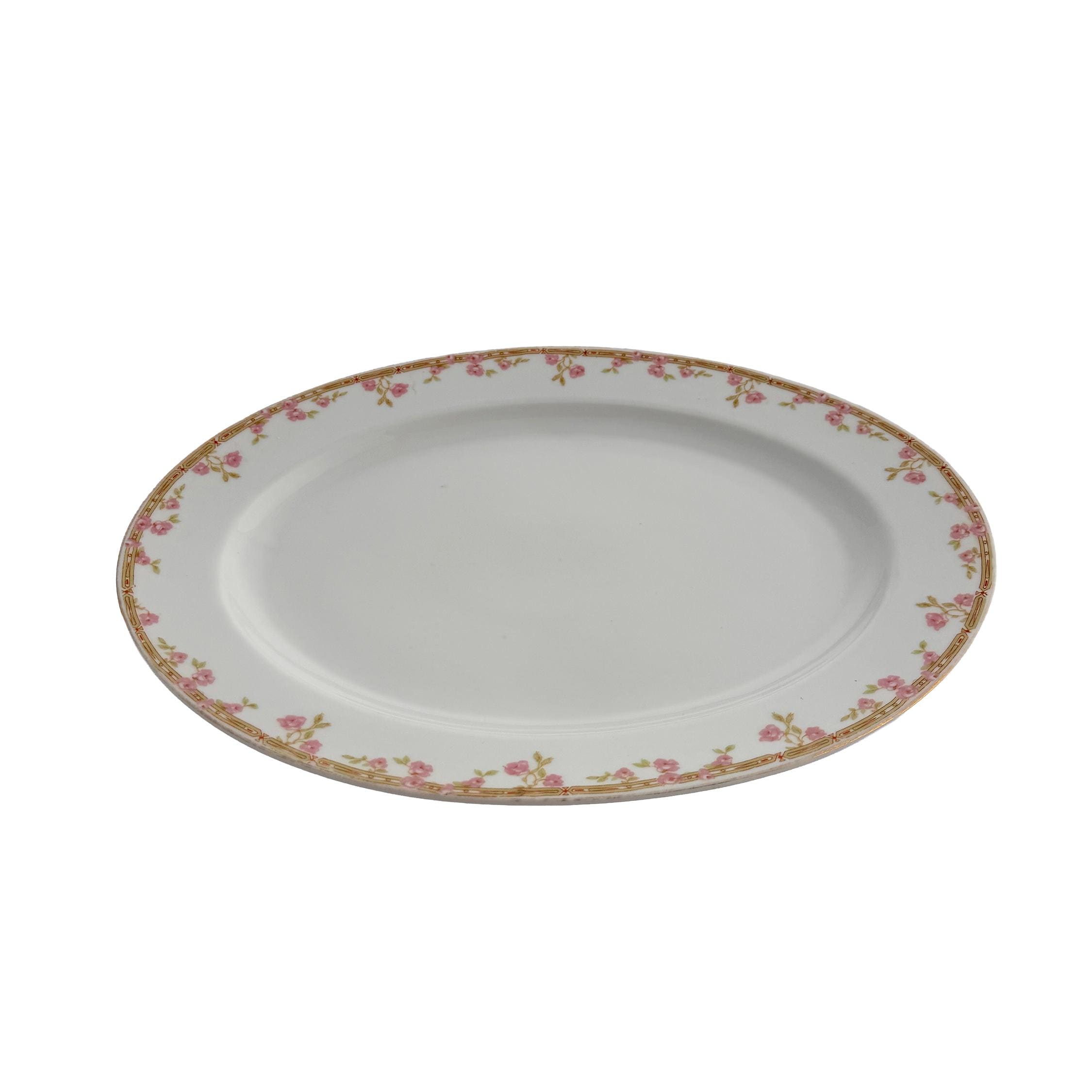 Antique J&C Bavaria Oval Serving Platter 14" | Pink Rose Gold Greek Key | Jaeger & Co China
