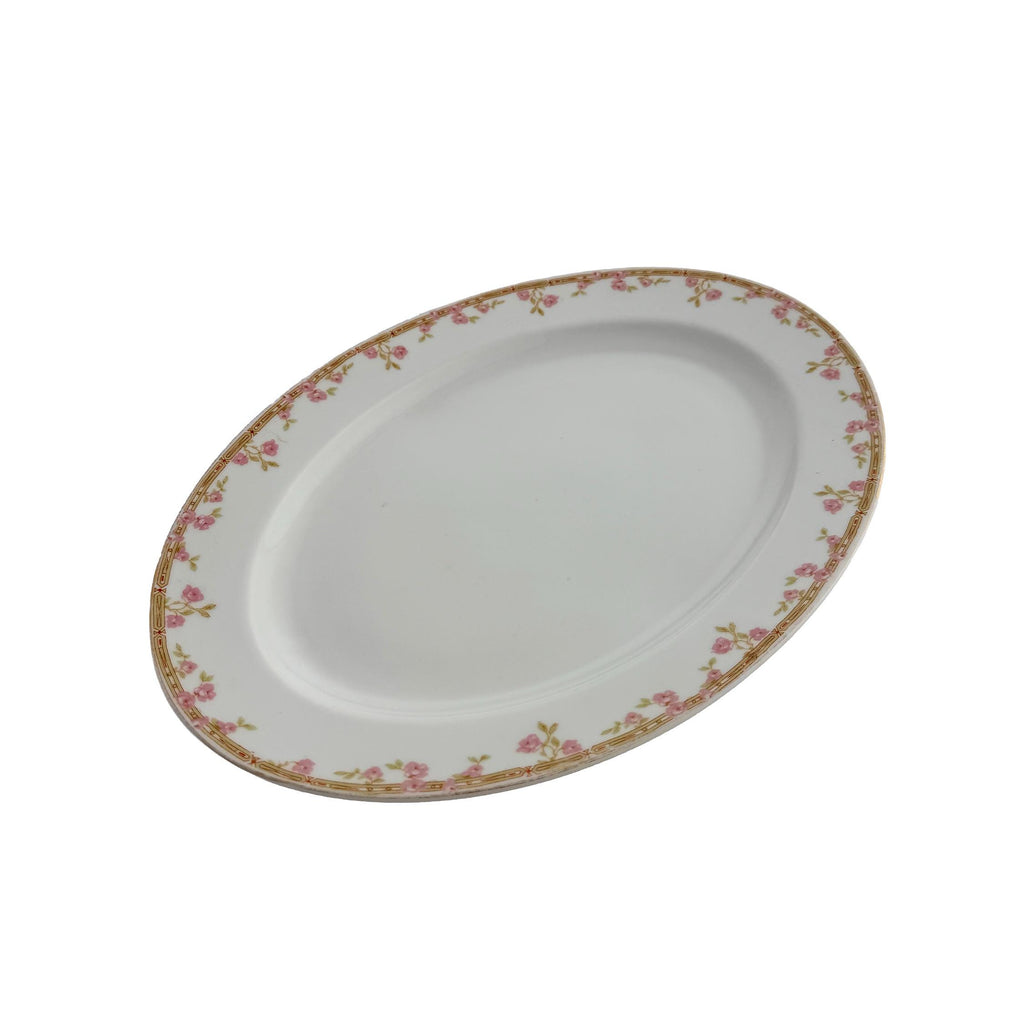 Antique J&C Bavaria Oval Serving Platter 14" | Pink Rose Gold Greek Key | Jaeger & Co China