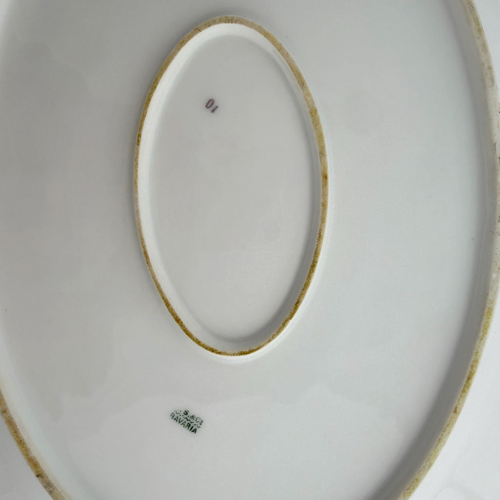 Antique J&C Bavaria Oval Serving Platter 14" | Pink Rose Gold Greek Key | Jaeger & Co China