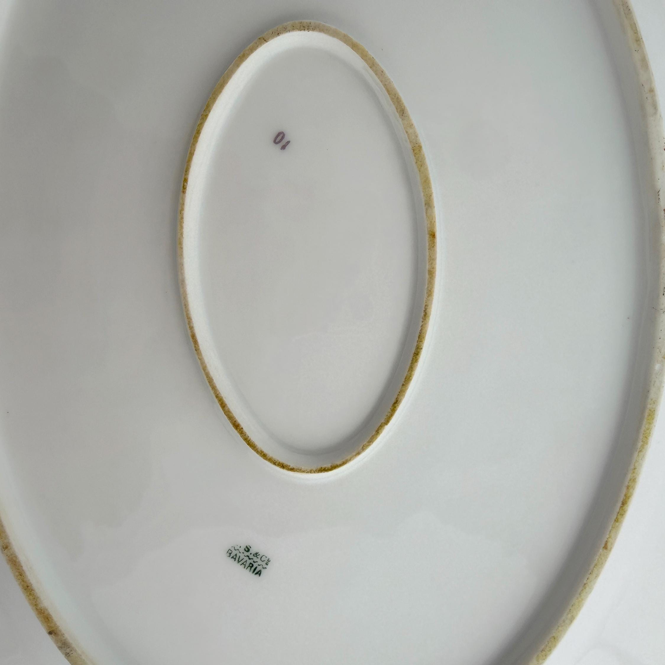 Antique J&C Bavaria Oval Serving Platter 14" | Pink Rose Gold Greek Key | Jaeger & Co China
