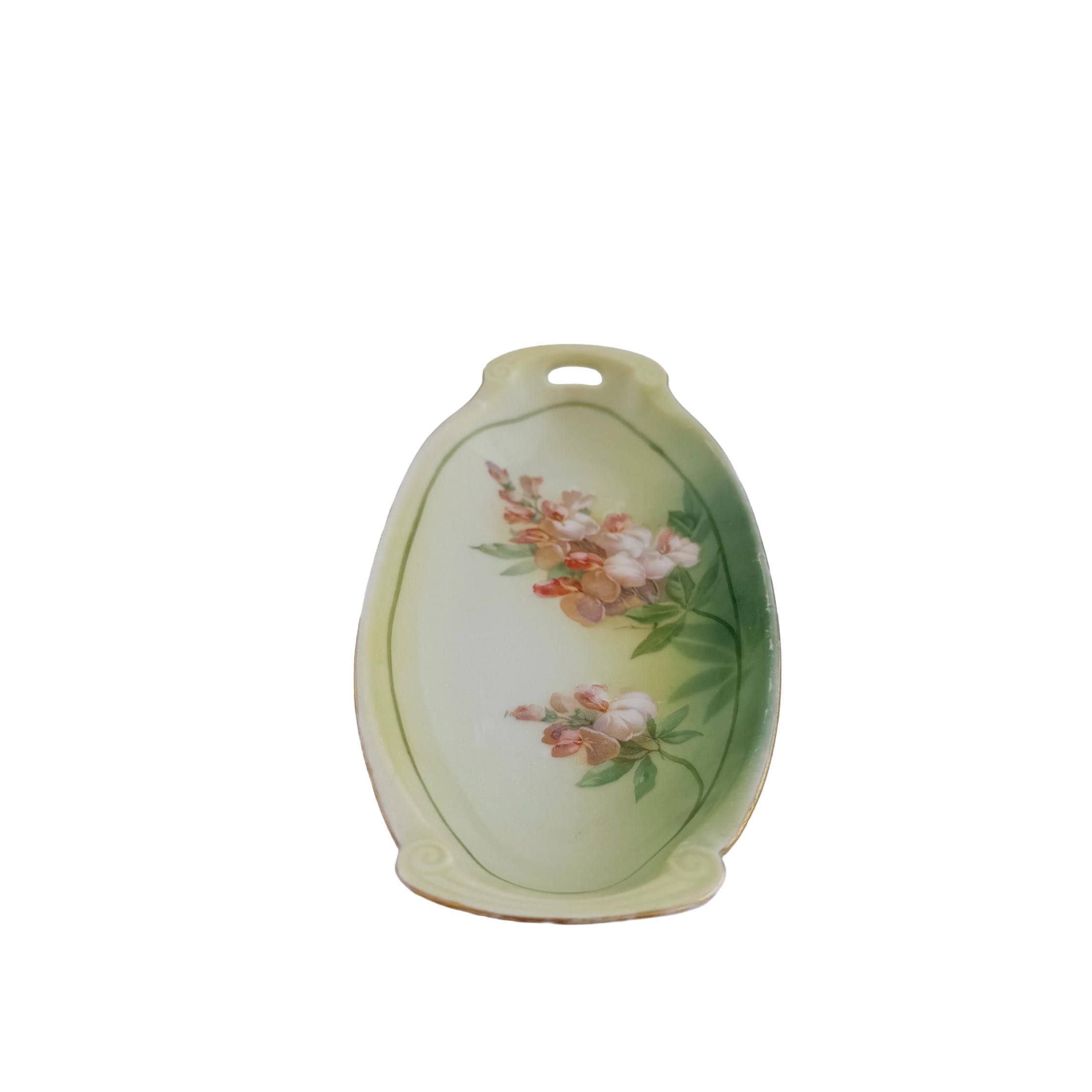 Antique RS Tillowitz Silesia Porcelain Handled Tray 8.5" | Art Nouveau Green Floral | Collector Piece