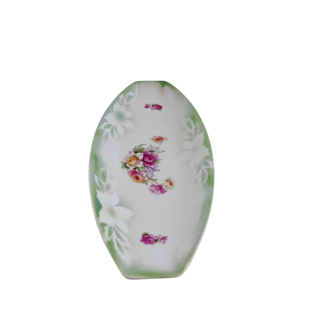 Vintage PK Unity Germany Green Floral Porcelain Serving Tray 11.5" | Antique Entertaining Decor